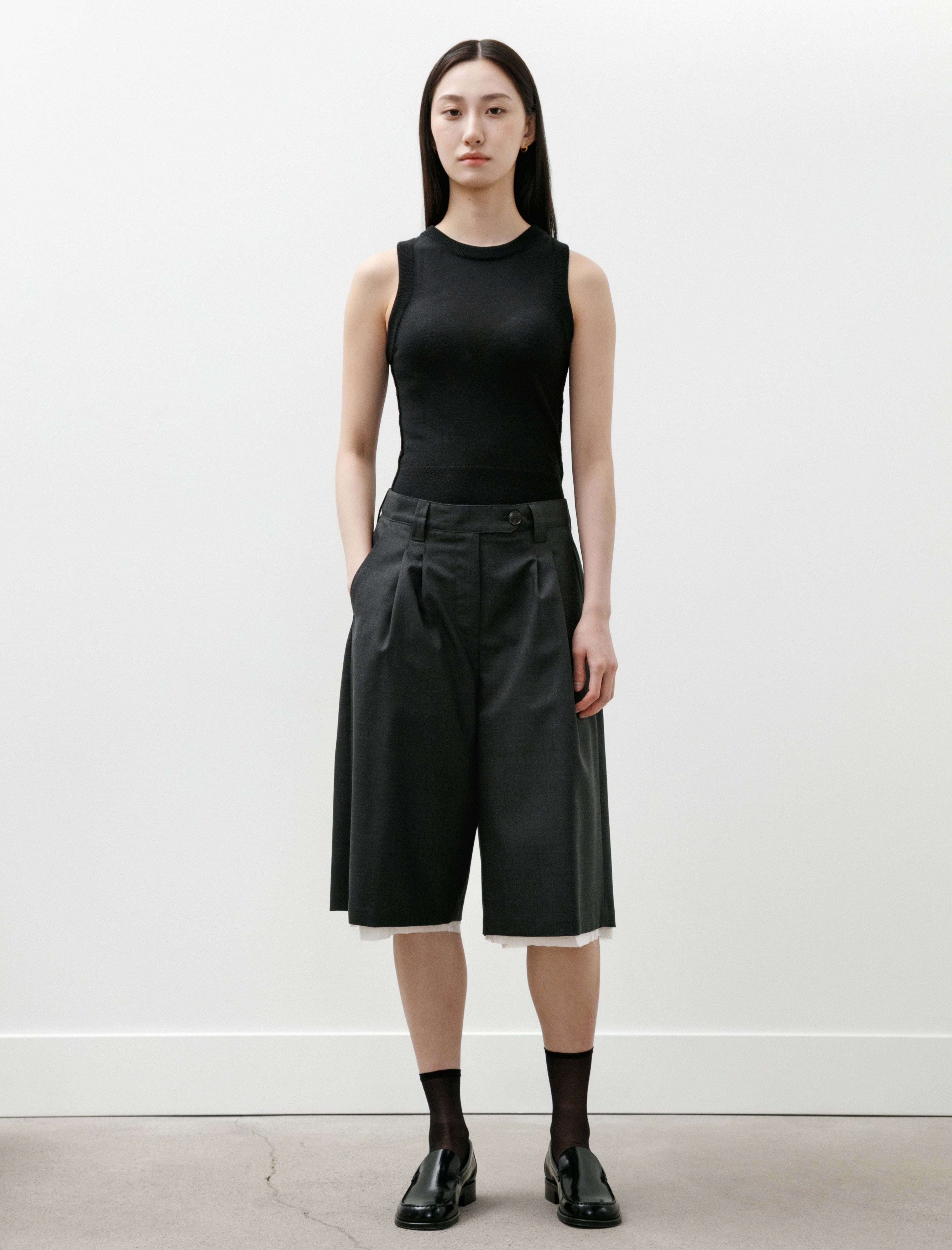 mfpen Slash Shorts Dark Grey Tropical Wool