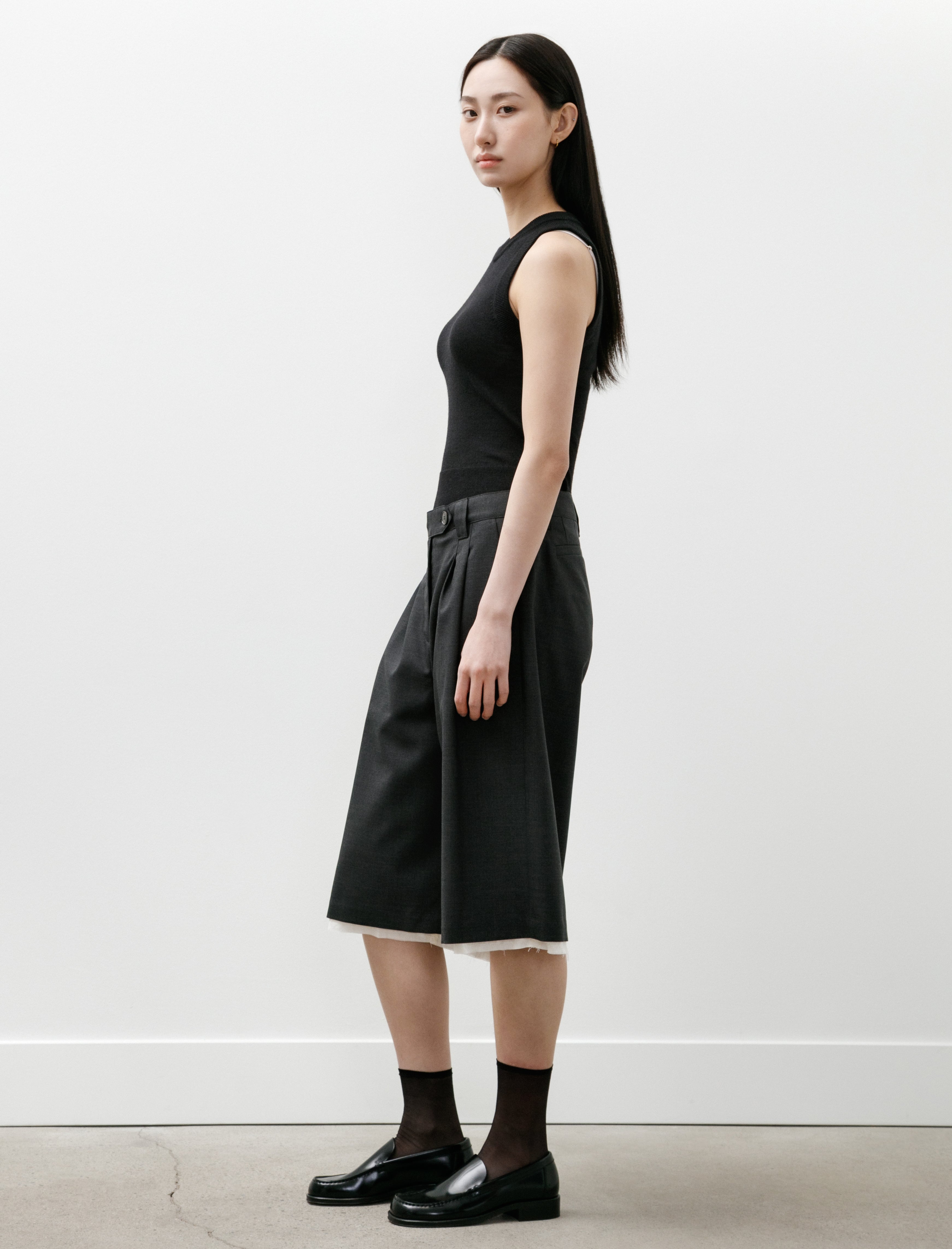 mfpen Slash Shorts Dark Grey Tropical Wool