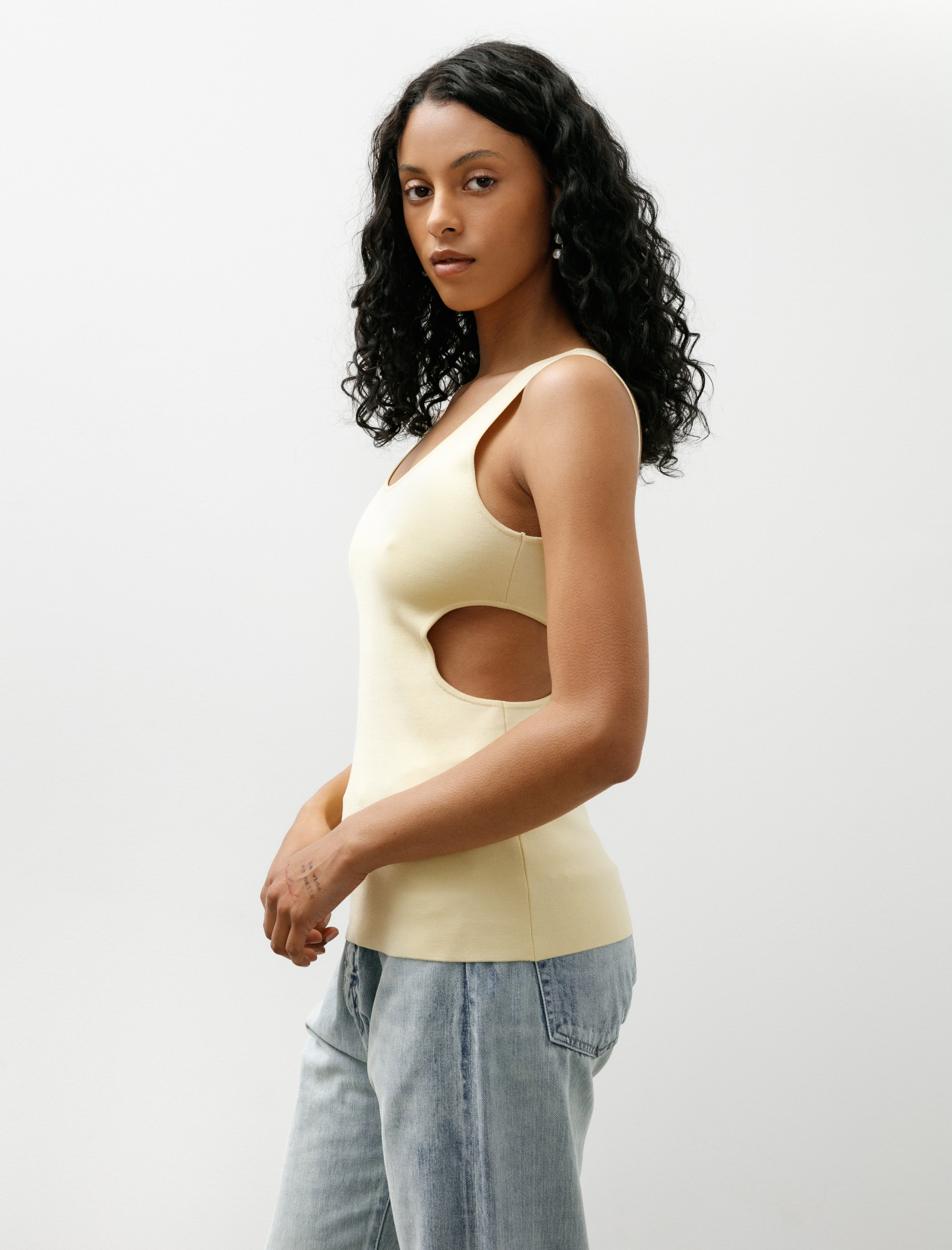 Auralee Double Faced Silk Cotton Knit Long Tank Yellow Beige