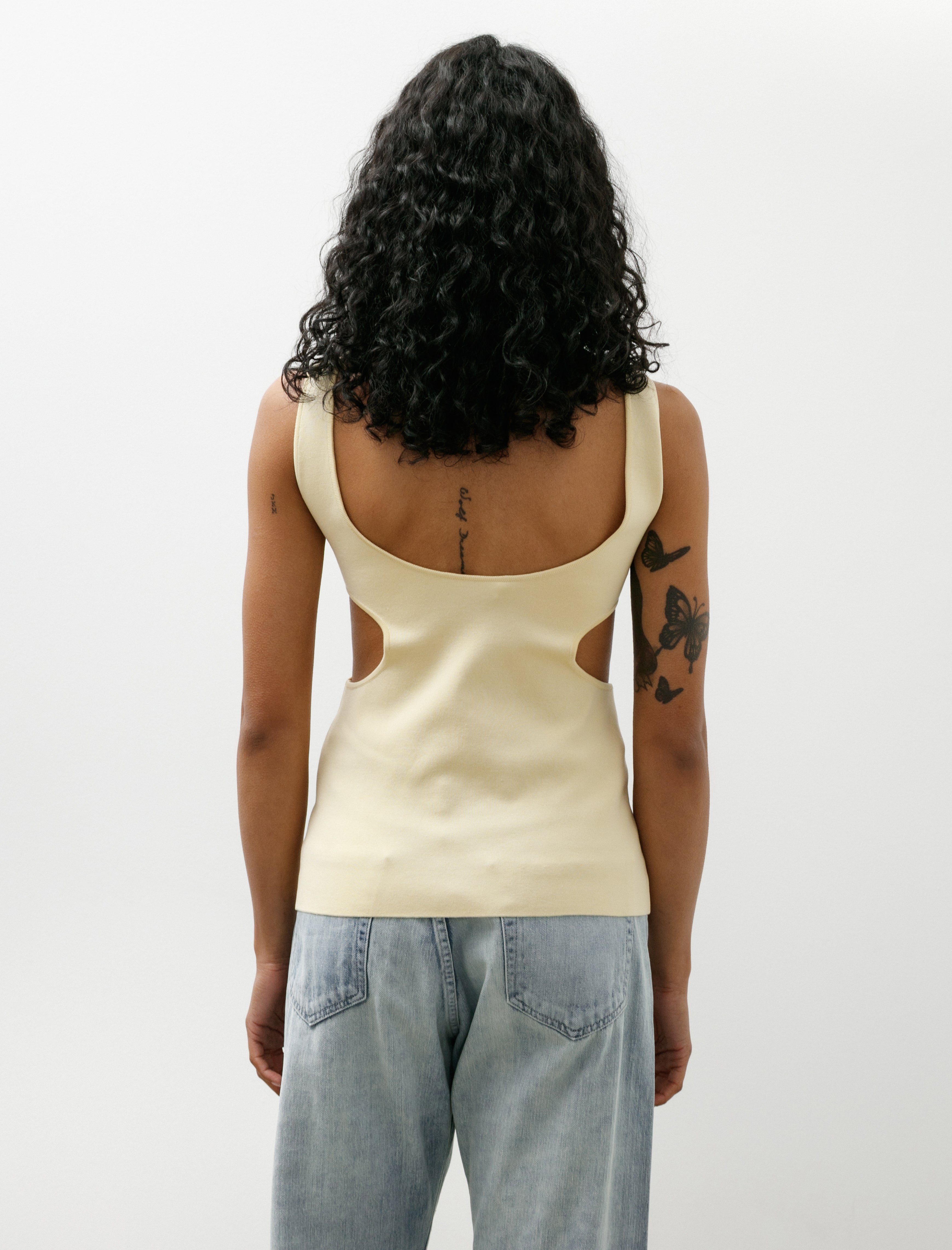Auralee Double Faced Silk Cotton Knit Long Tank Yellow Beige