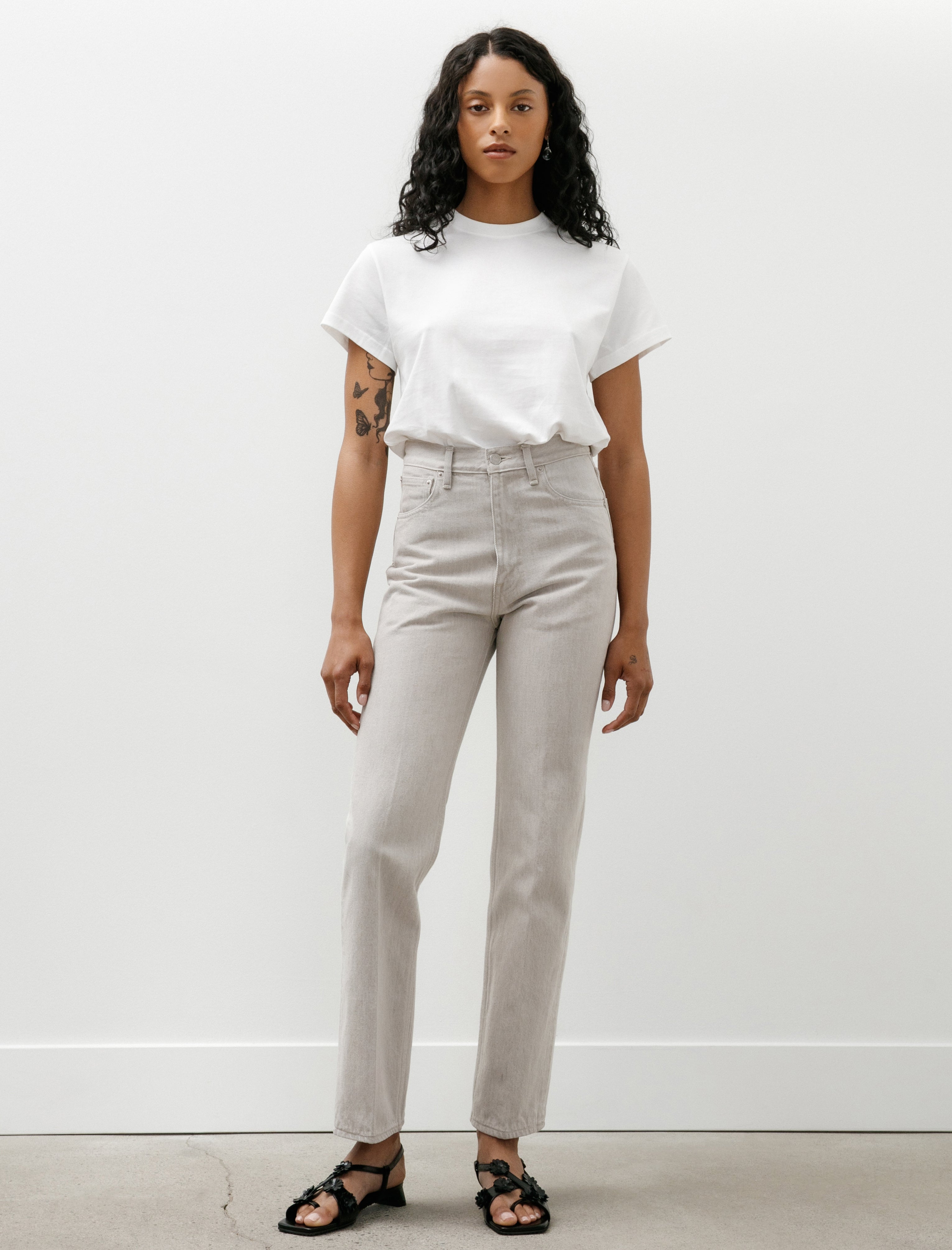 Auralee Faded Hard Twist Brown Denim 5P Pants Light Grey