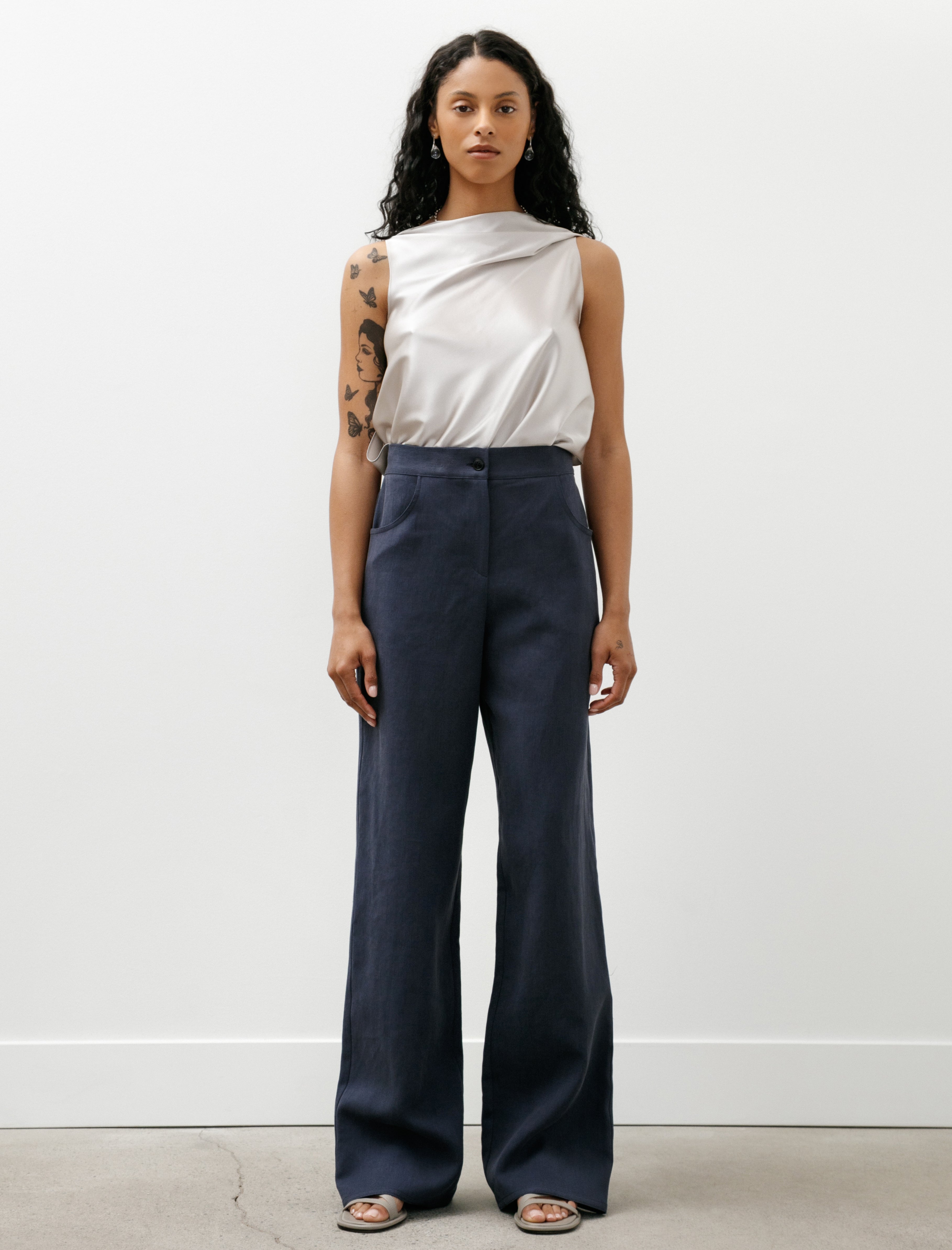 Dušan Full Pants Jeans Satin Linen Pacific