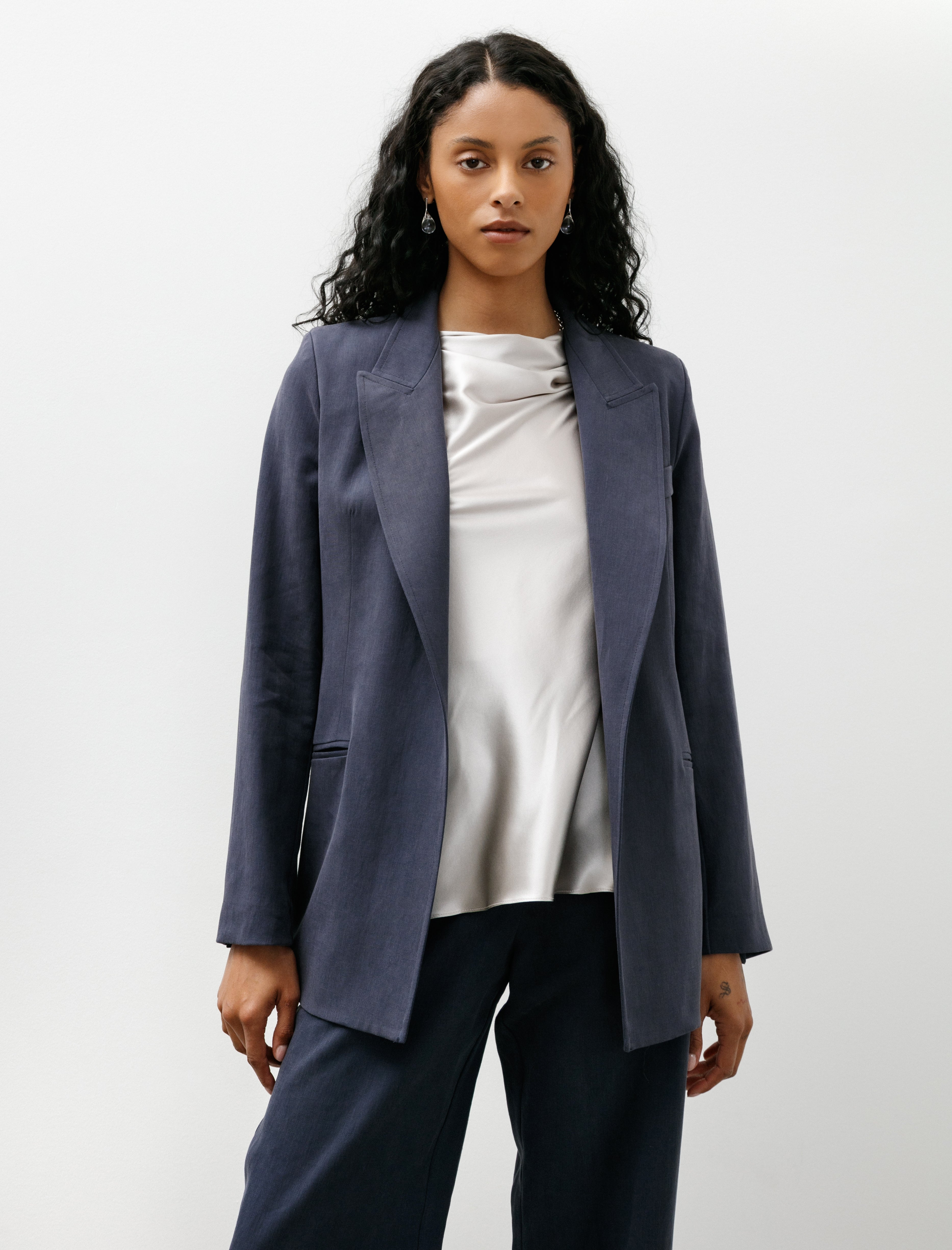 Dušan Loose Blazer Satin Linen Pacific