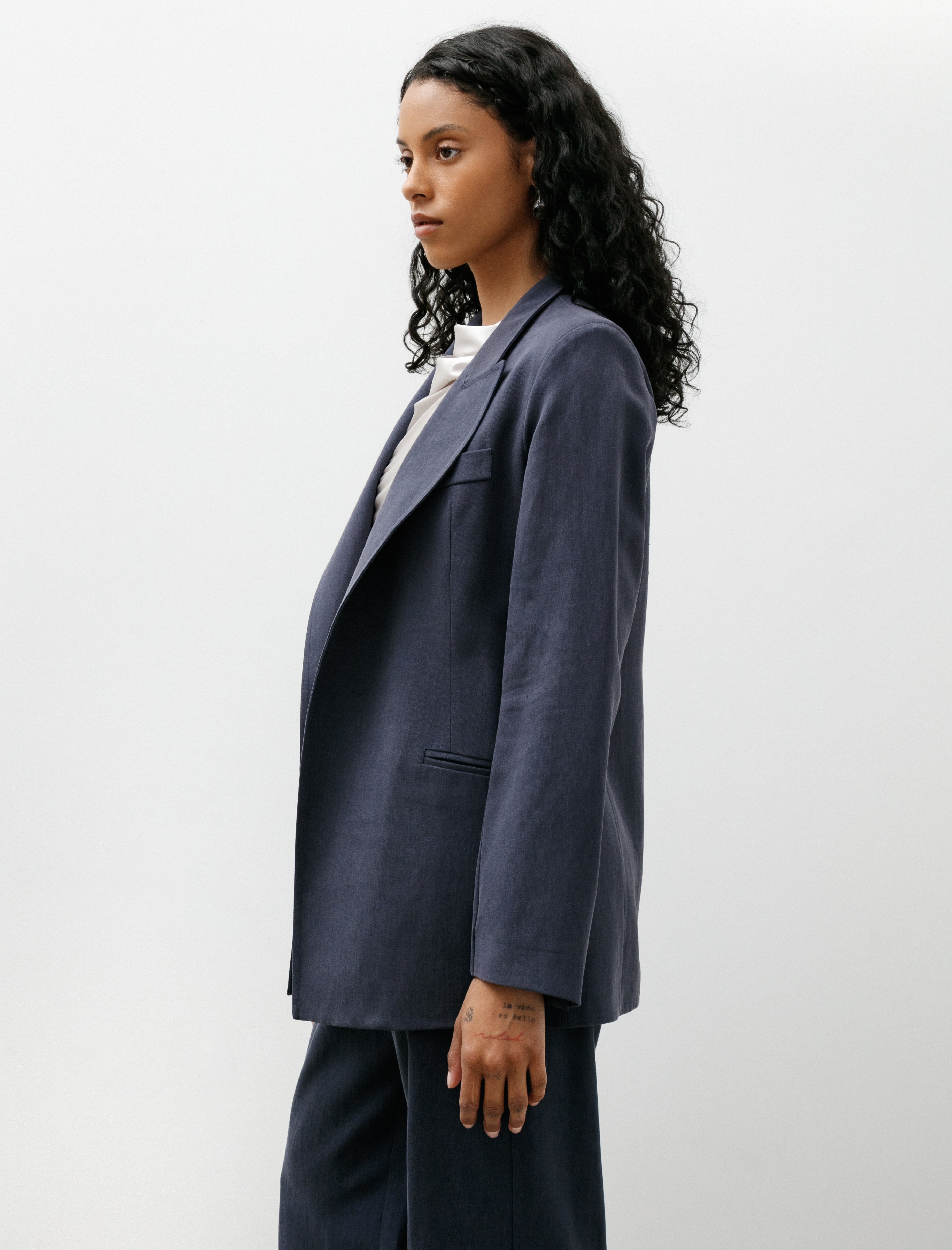 Dušan Loose Blazer Satin Linen Pacific