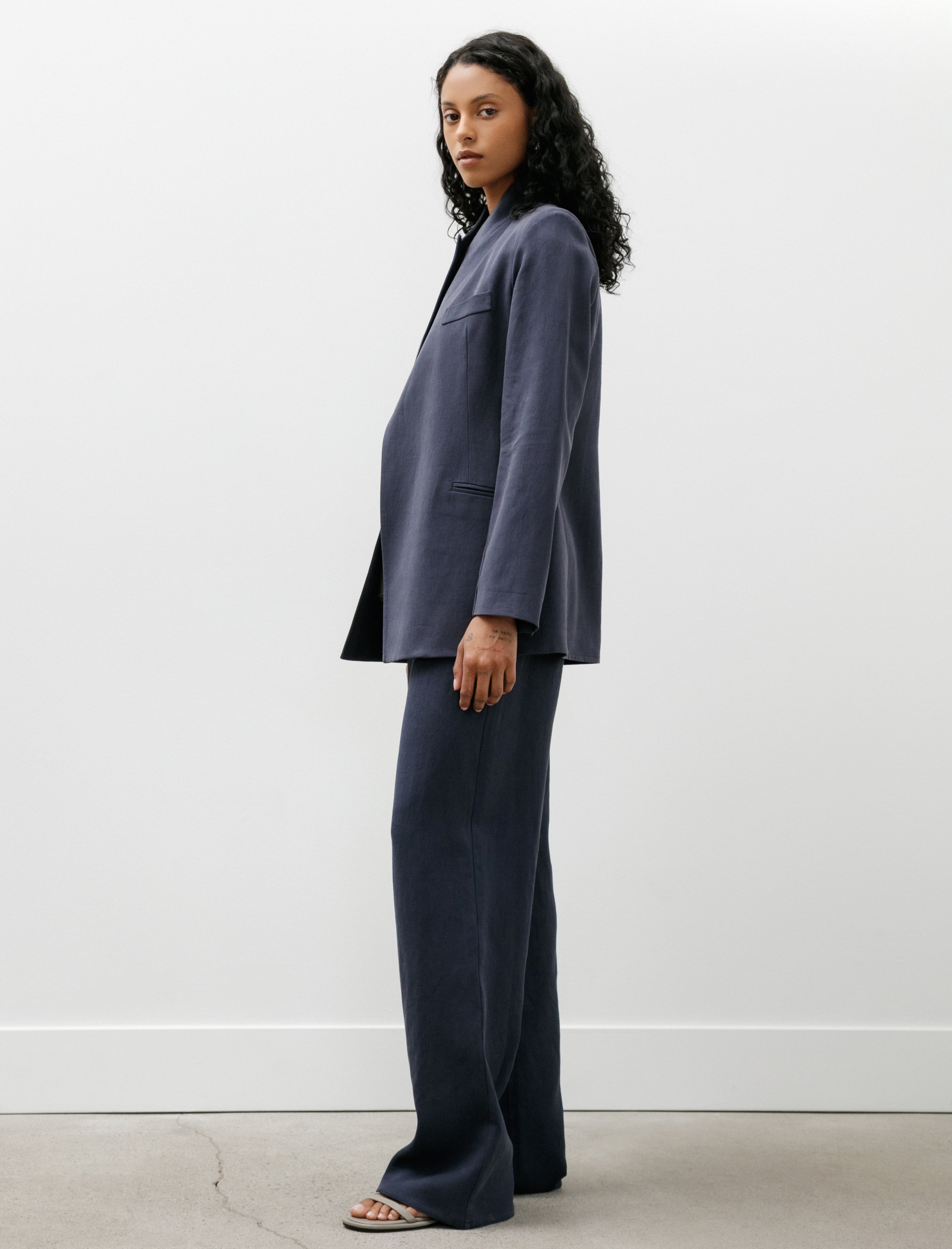 Dušan Loose Blazer Satin Linen Pacific
