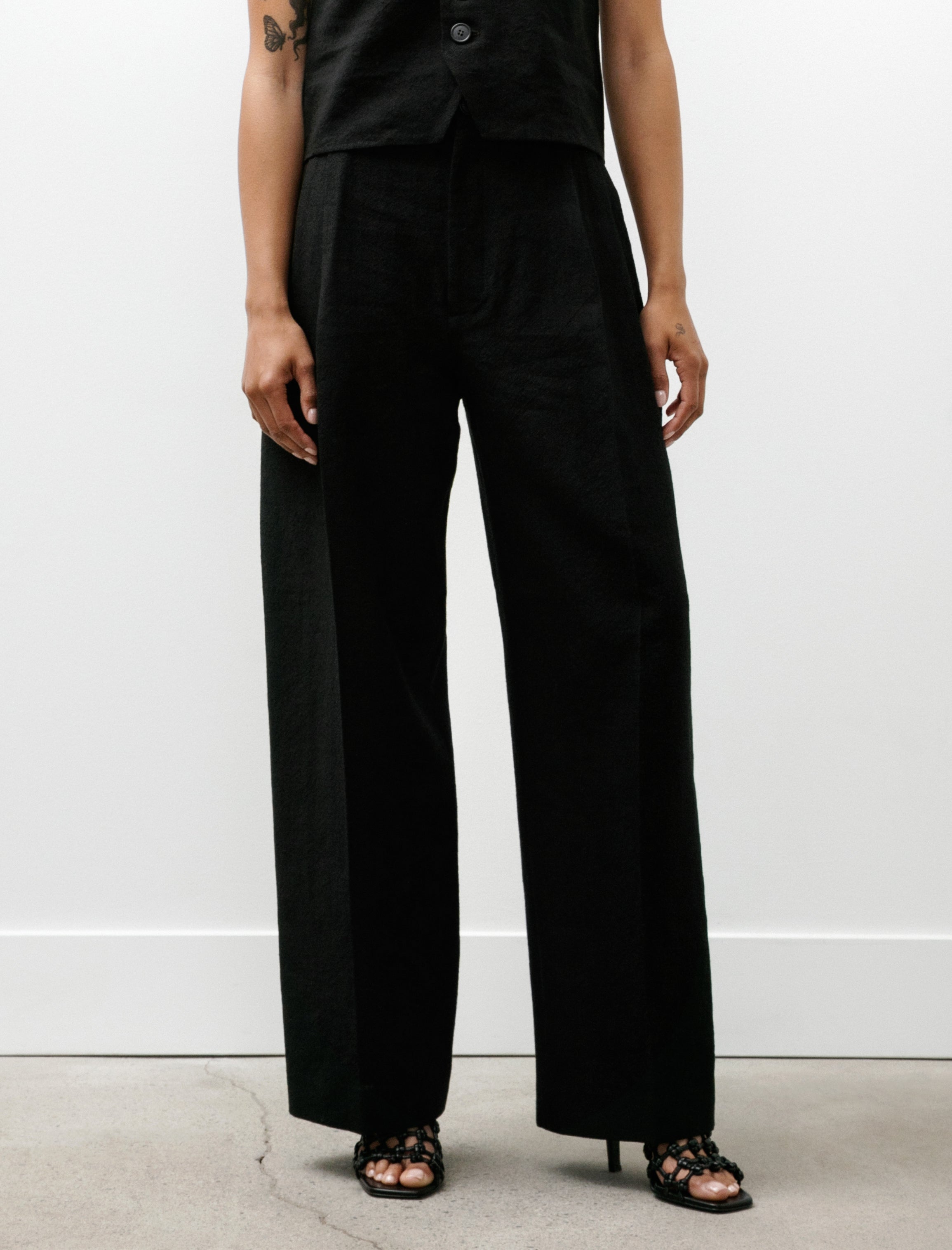 Cristaseya Double Pleated Wide Pants Crepe Black