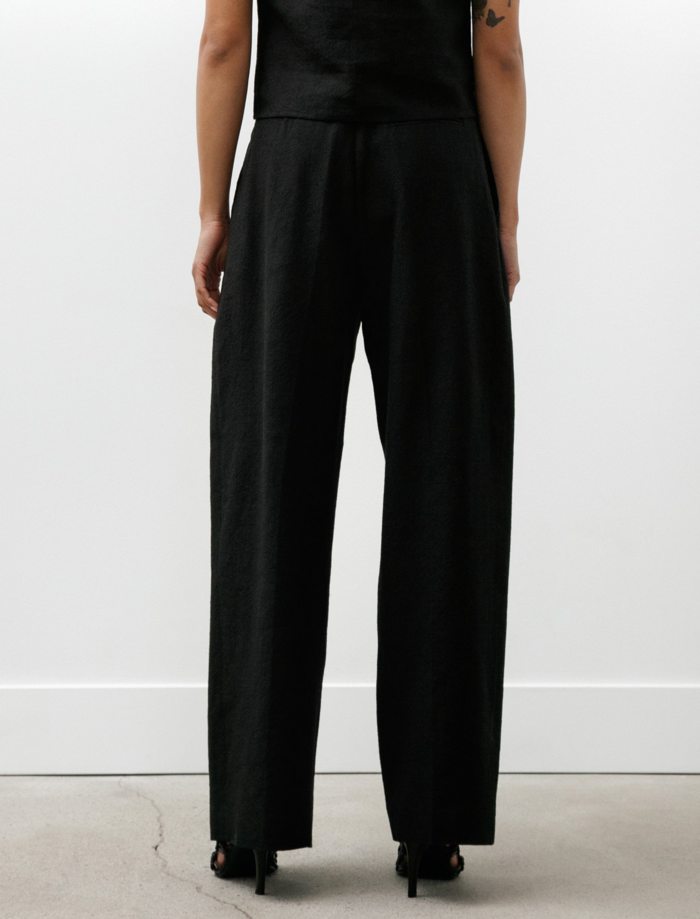 Cristaseya Double Pleated Wide Pants Crepe Black