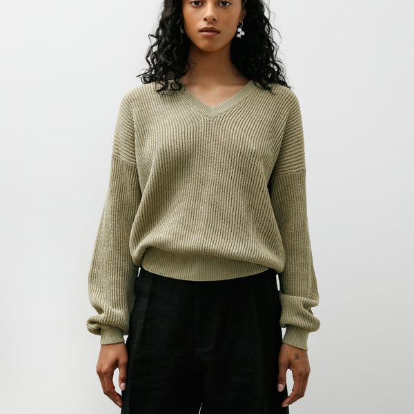 Cristaseya Ribbed V Neck Drop Shoulder Knit Light Khaki – Neighbour