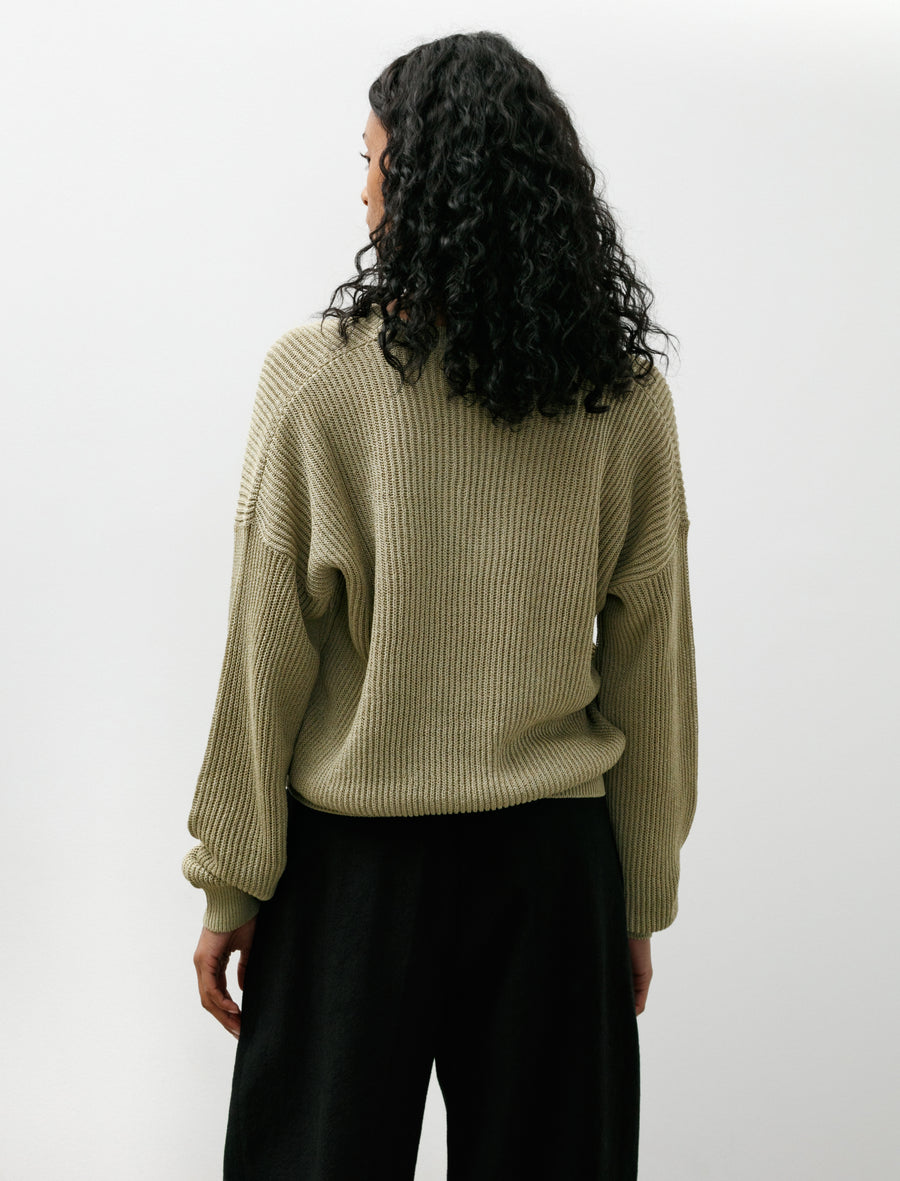 Ribbed V Neck Drop Shoulder Knit Light Khaki - Image 3
