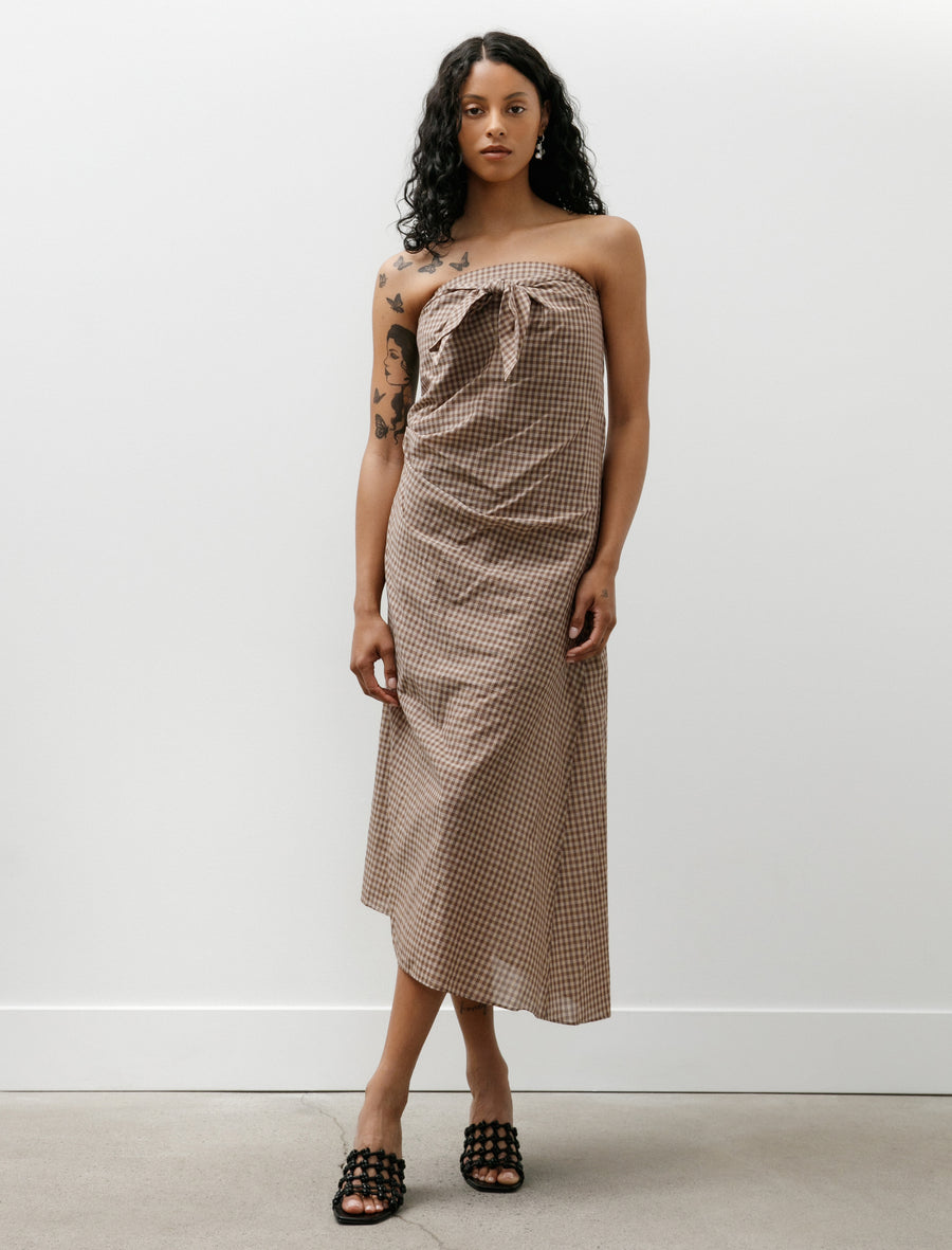 Auralee Airy Light Cotton Check Strapless Dress Brown Gingham Check Neighbour Auralee Airy Light Cotton Check Strapless Dress Brown Gingham Check Neighbour