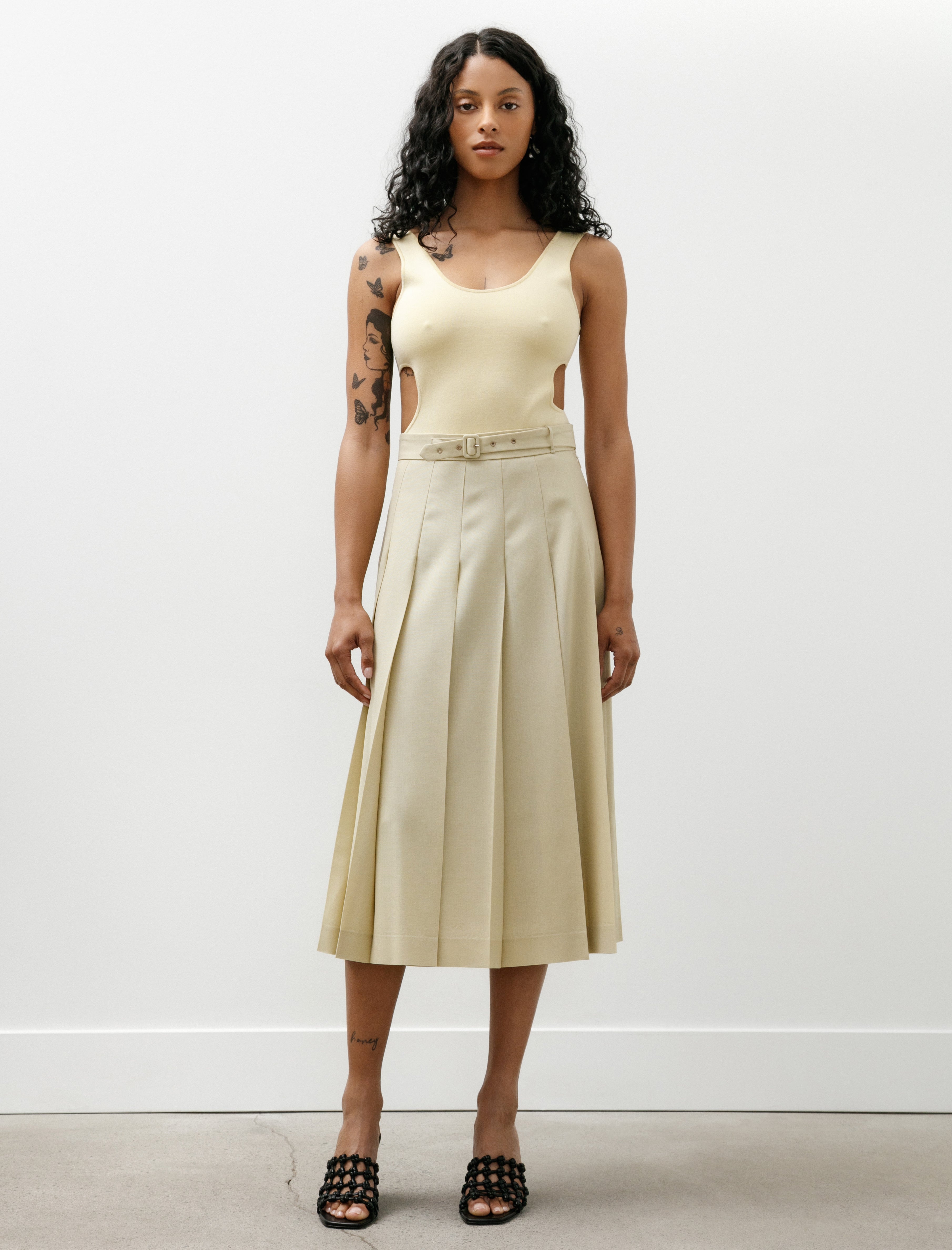 Auralee Wool Kid Mohair Hopsack Pleated Skirt Dusty Beige – Neighbour