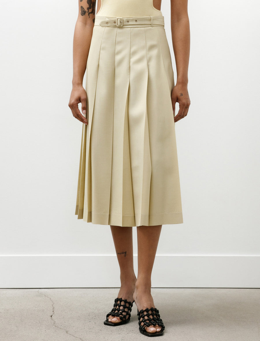 Wool Kid Mohair Hopsack Pleated Skirt Dusty Beige - Image 2