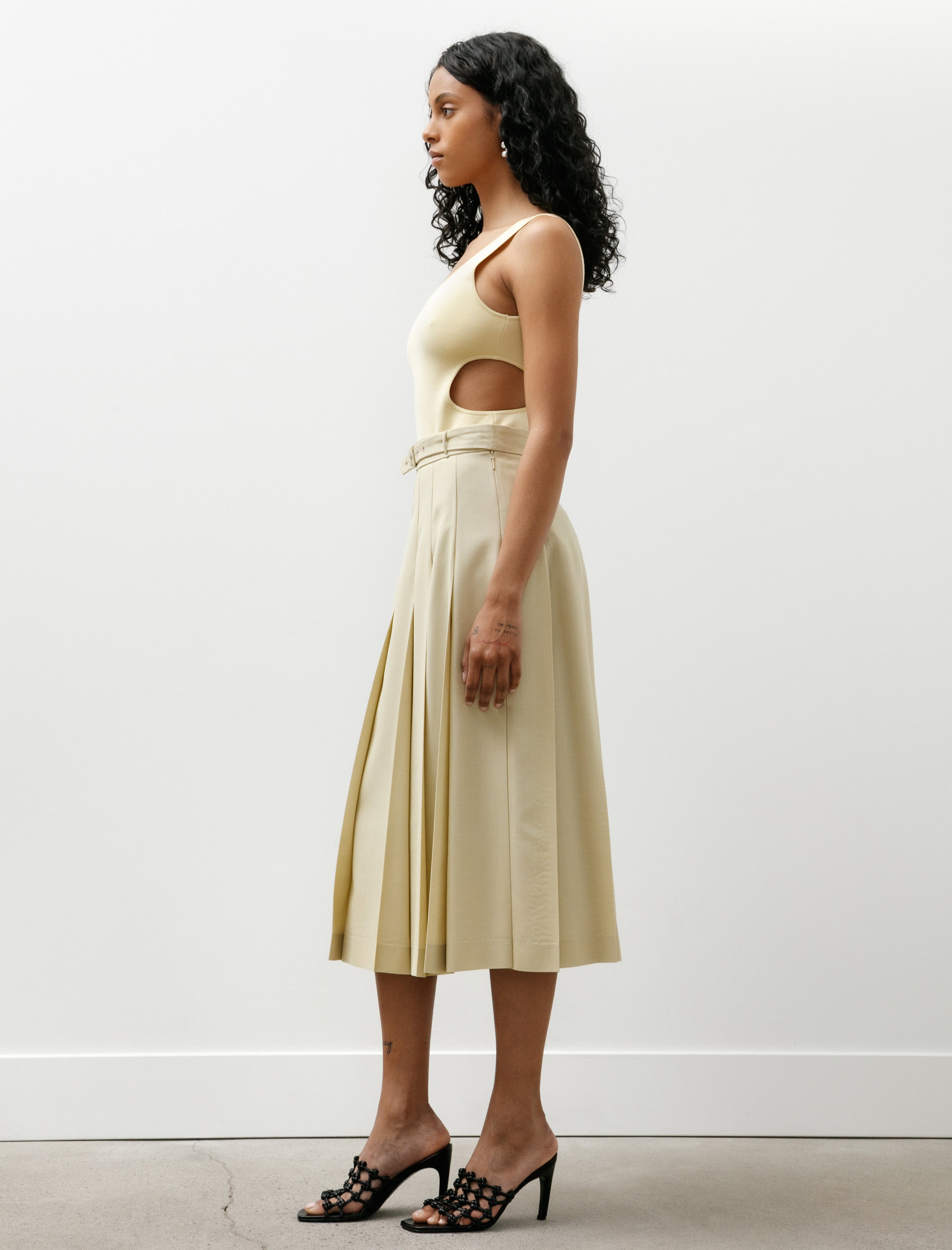 Auralee Wool Kid Mohair Hopsack Pleated Skirt Dusty Beige