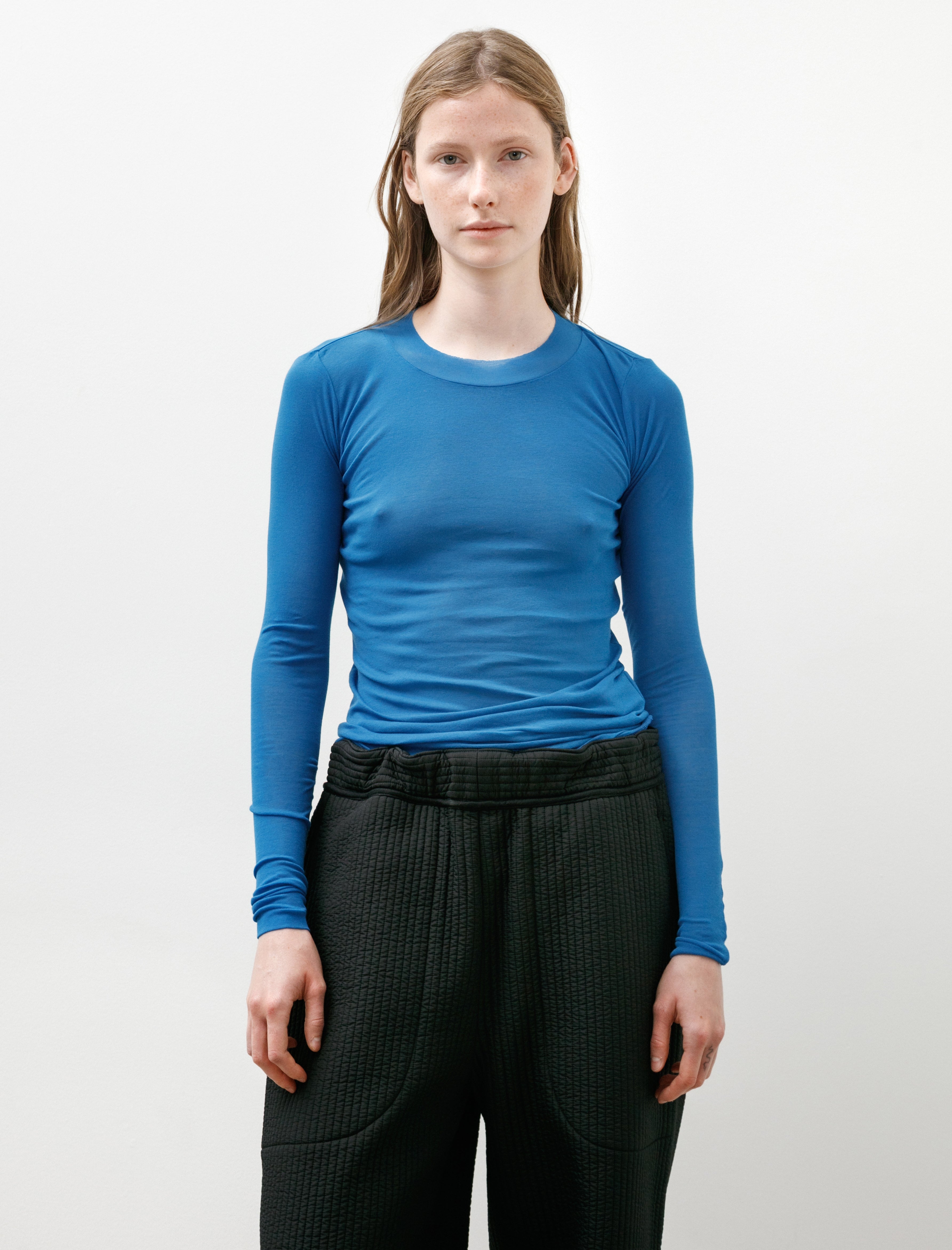 Auralee Super High Gauge Sheer Rib L/S Tee Blue