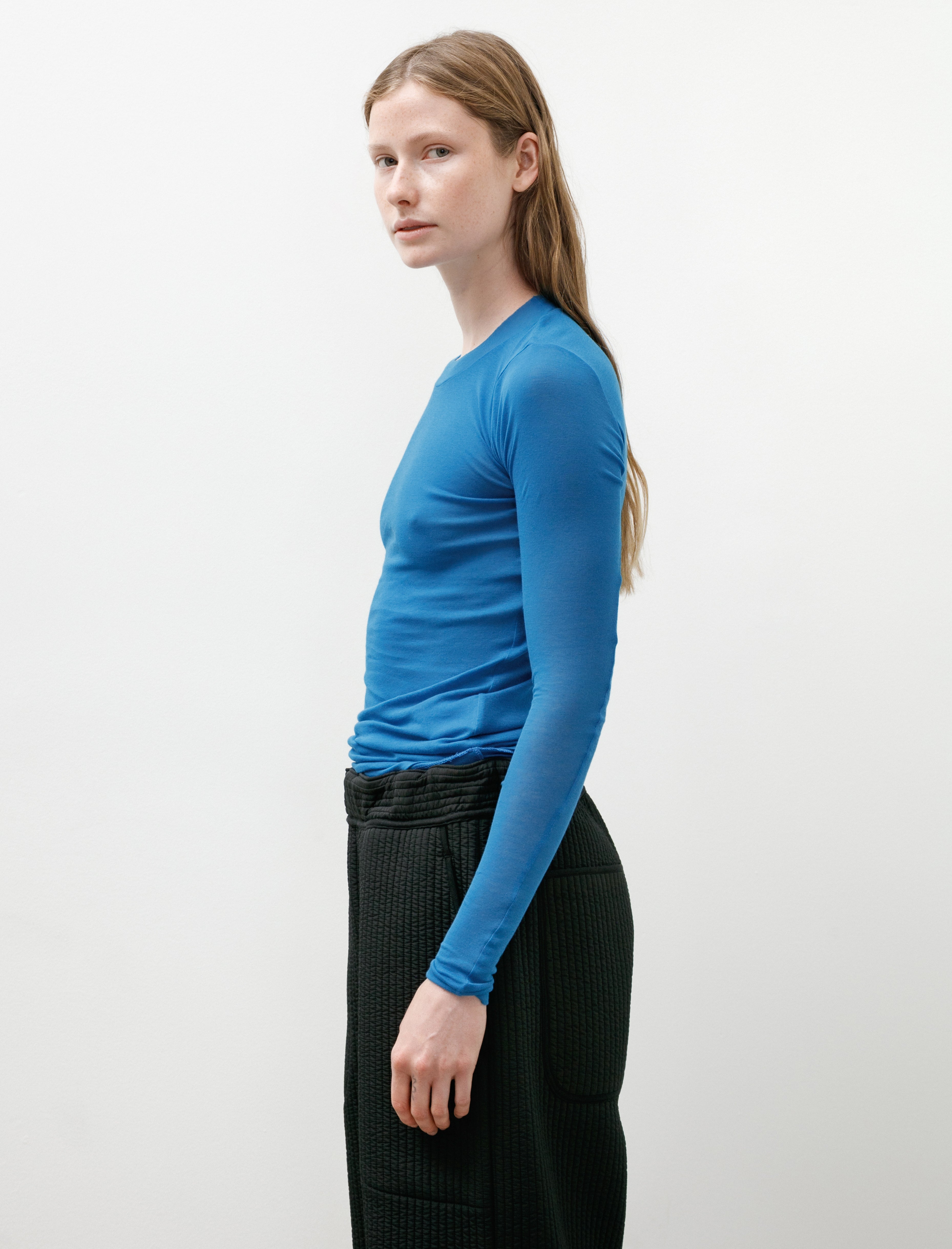 Auralee Super High Gauge Sheer Rib L/S Tee Blue