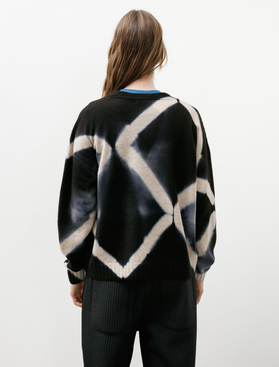 Cashmere Seamless Short Cardigan Itajime Shibori X Black/Sand - Image 2