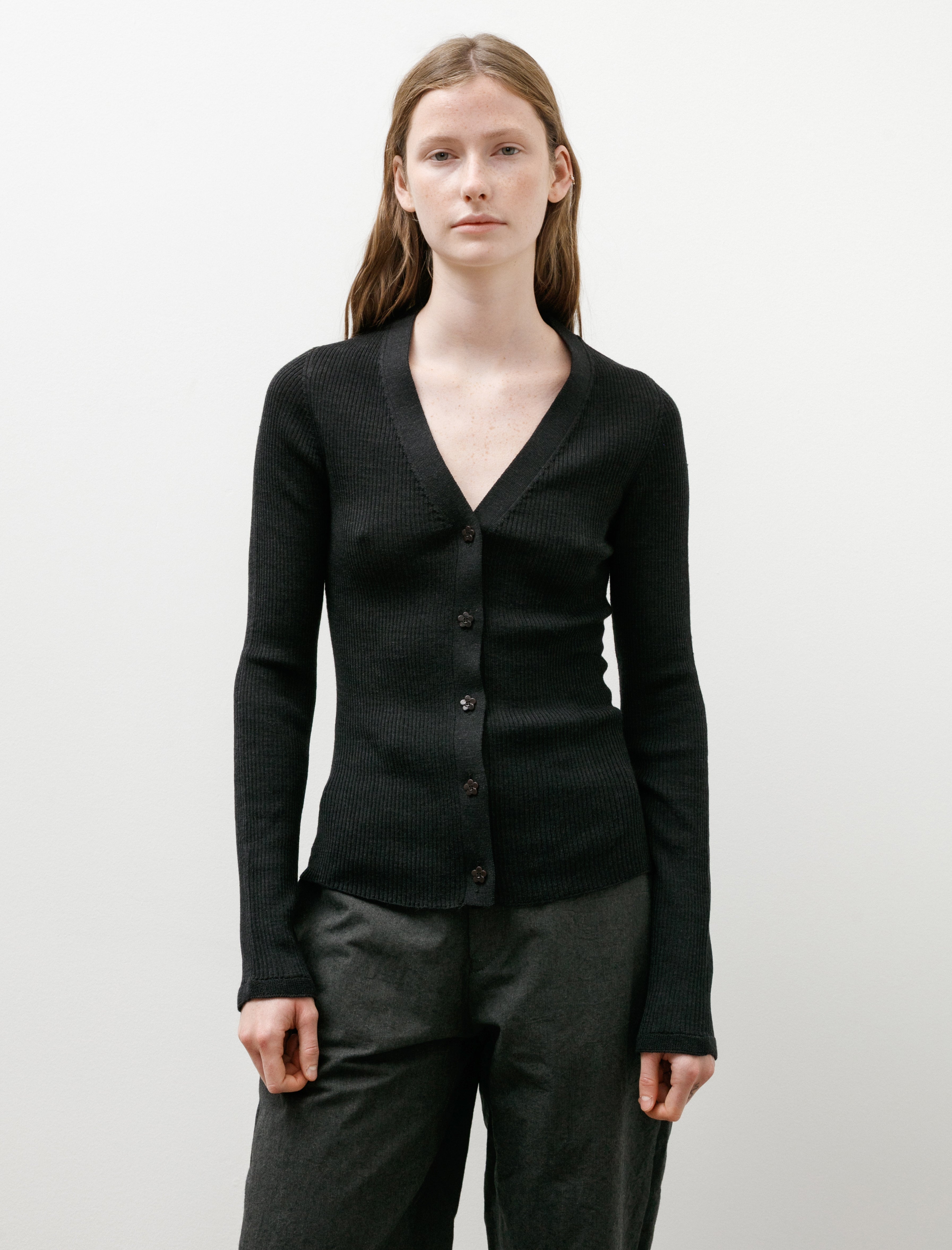 Cecilie Bahnsen Folke Cardigan with Frill Charcoal