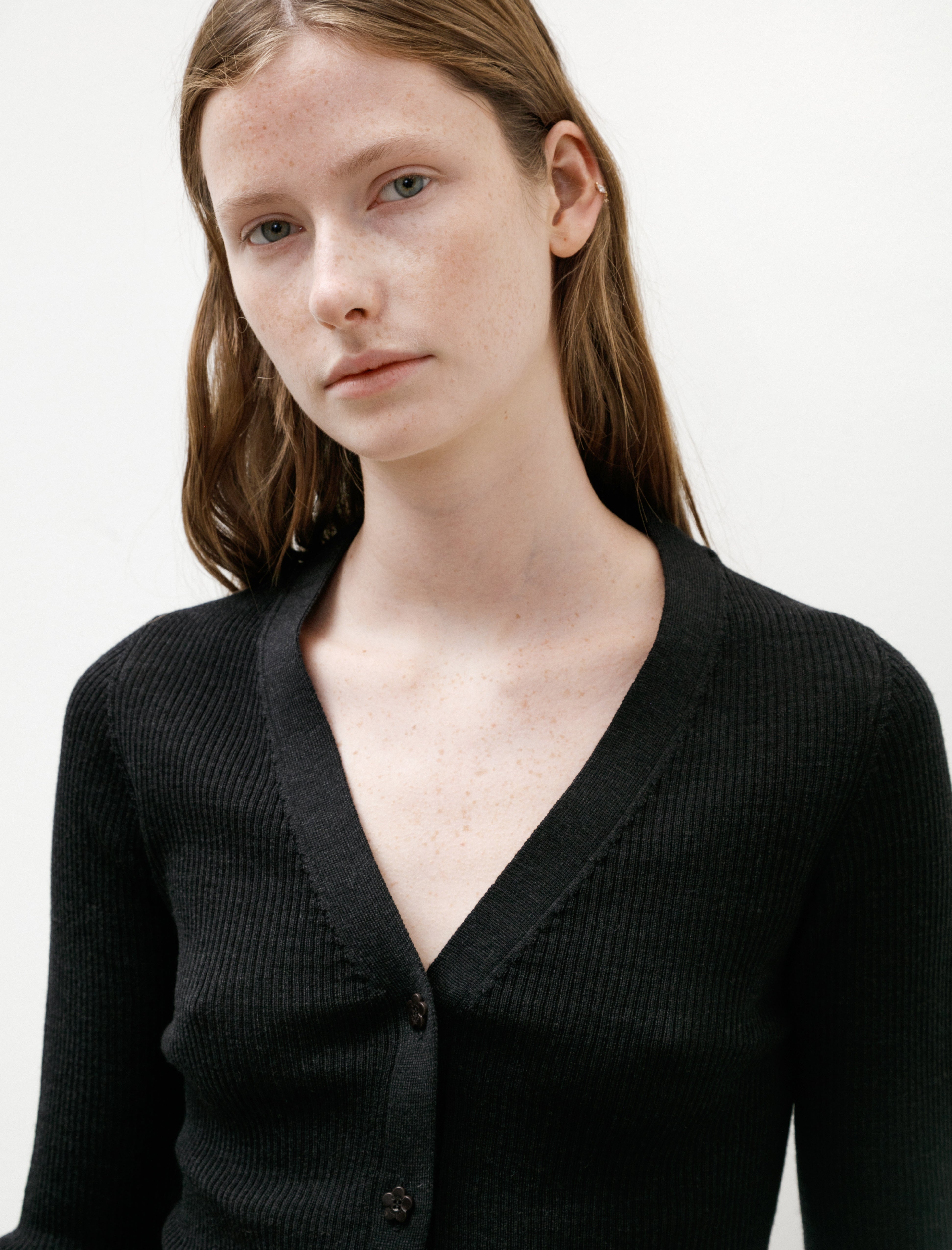 Cecilie Bahnsen Folke Cardigan with Frill Charcoal