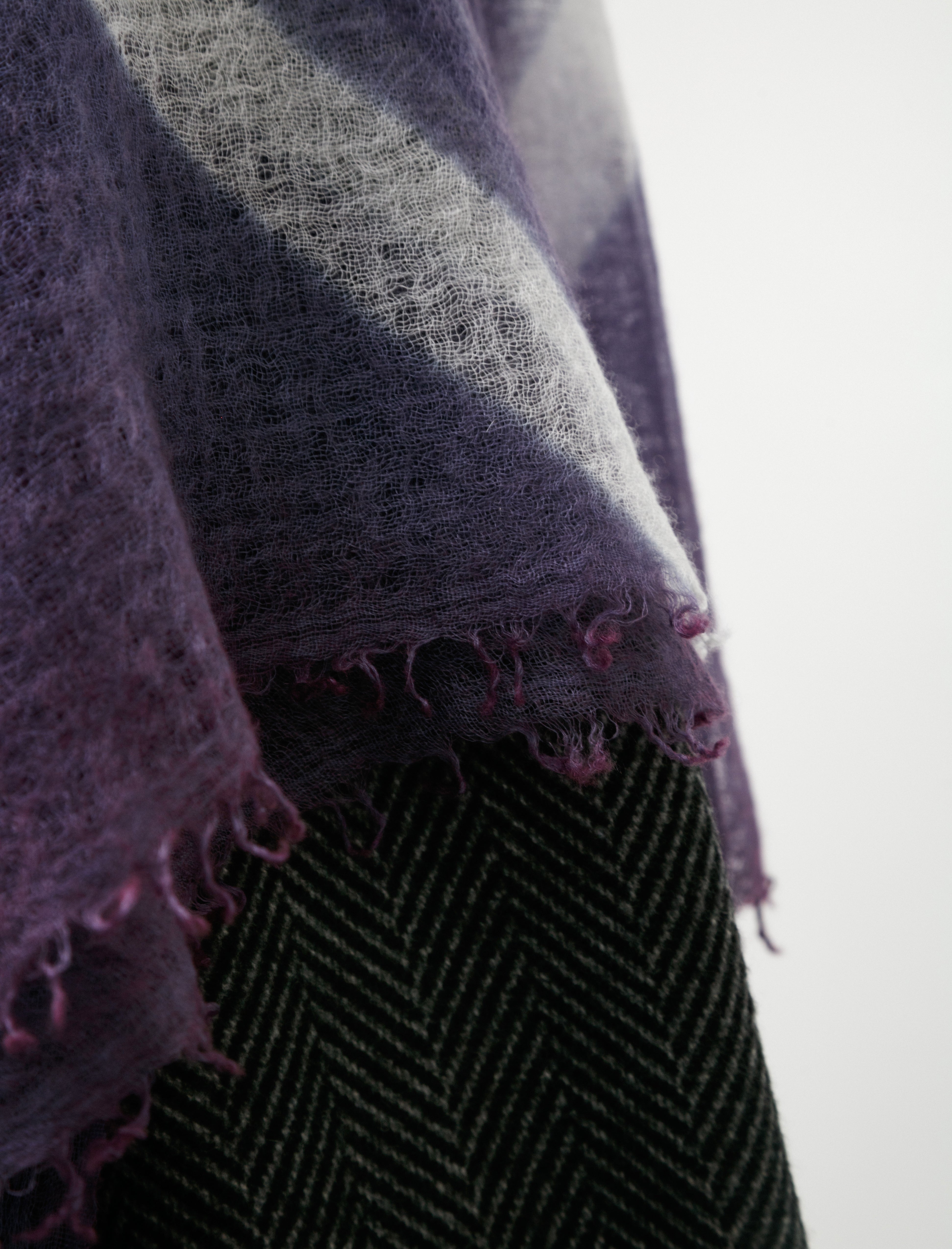 Suzusan Handwoven Featherweight Cashmere Shawl Itajime X Purple/Light Grey