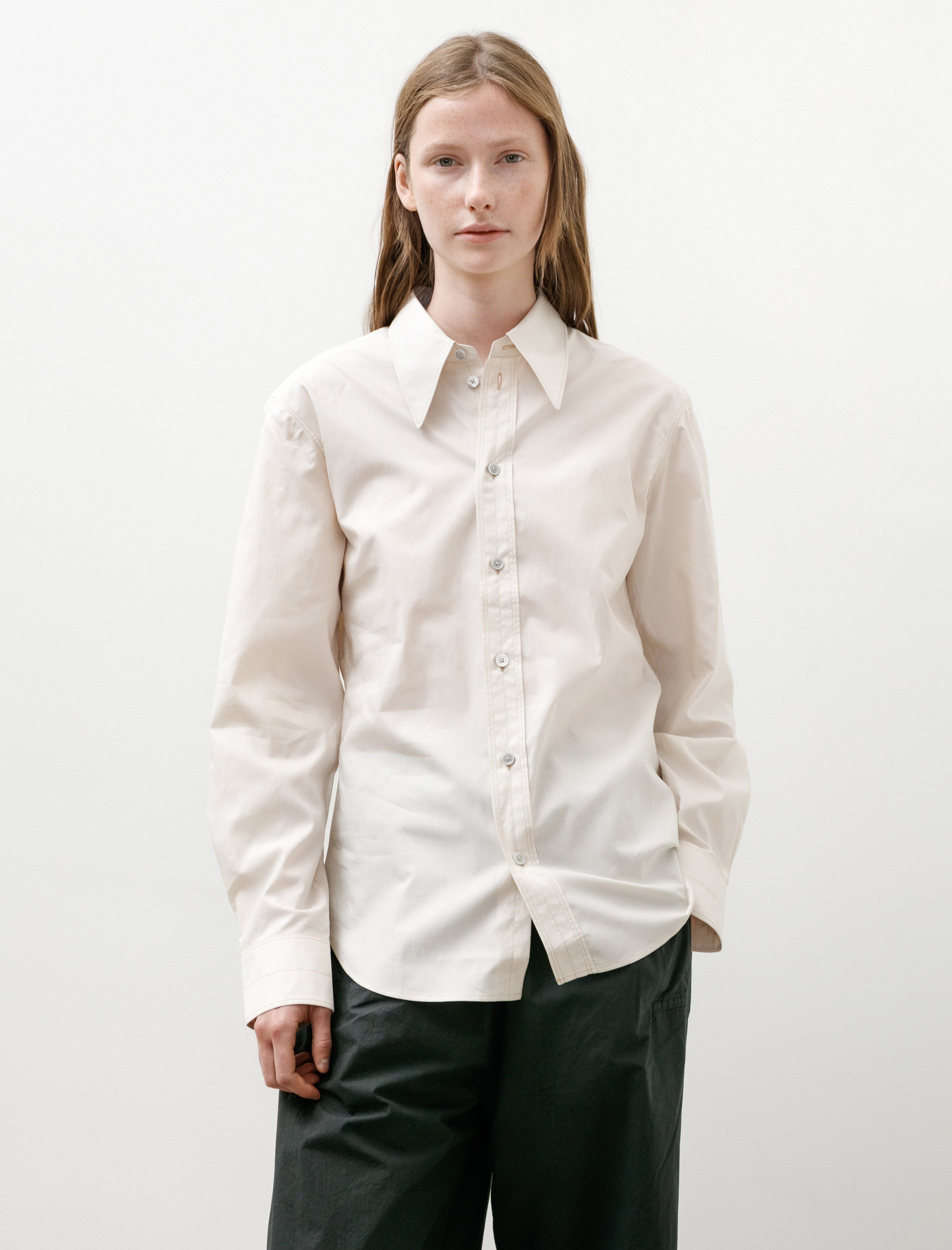 Lemaire Pointed Collar Shirt Light Cream
