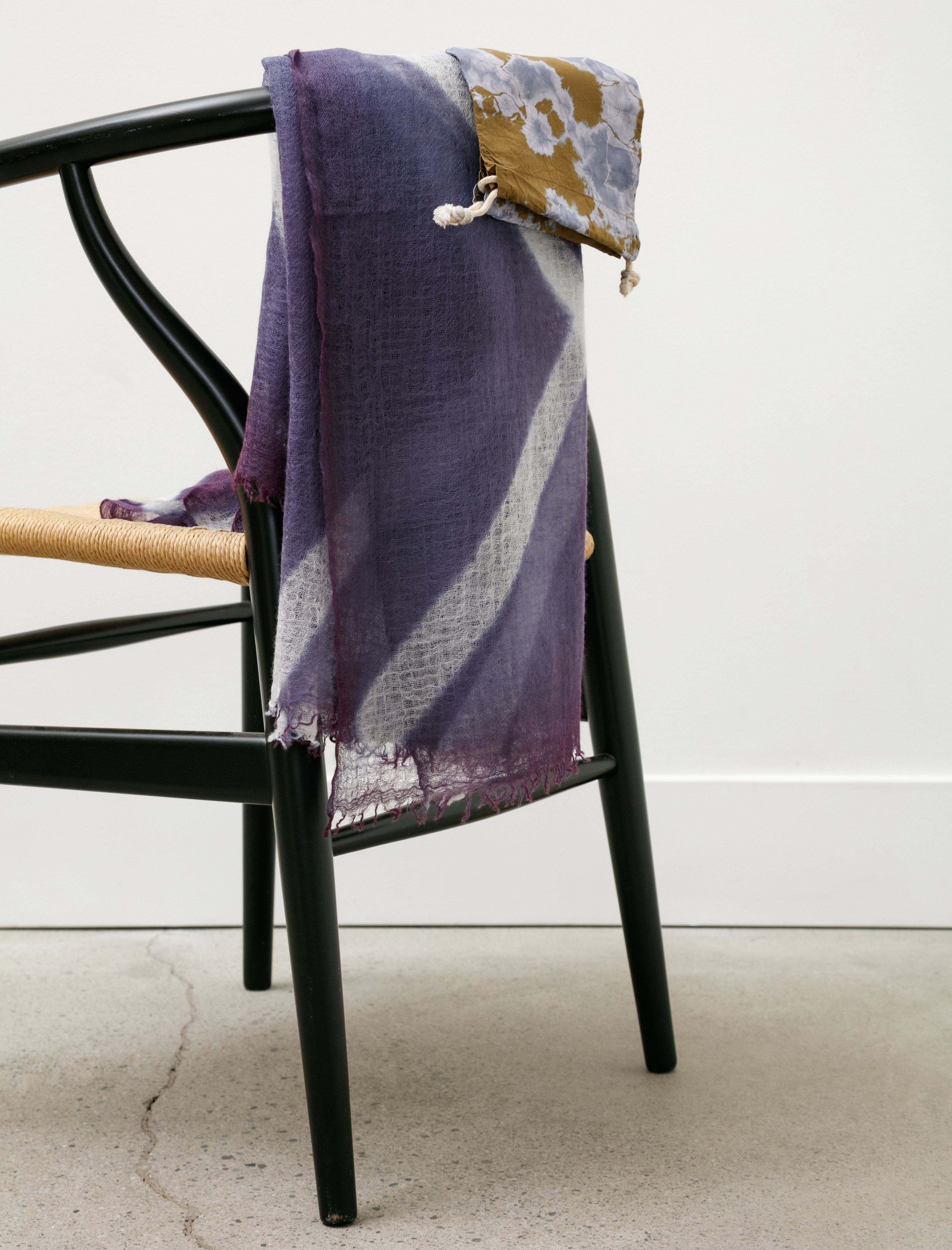 Handwoven Featherweight Cashmere Shawl Itajime X Purple/Light Grey