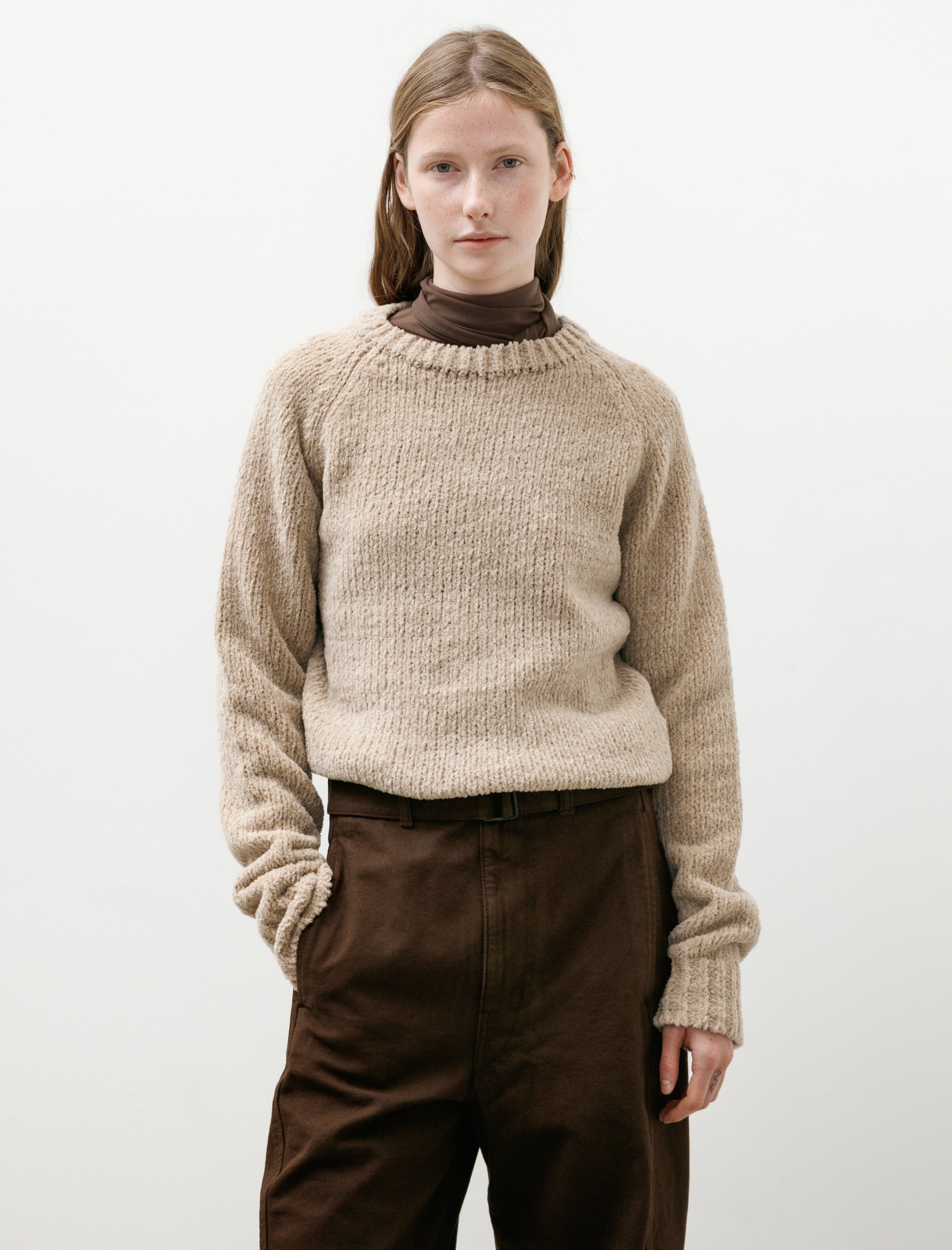 Auralee Cashmere Chenille Knit Pullover Beige