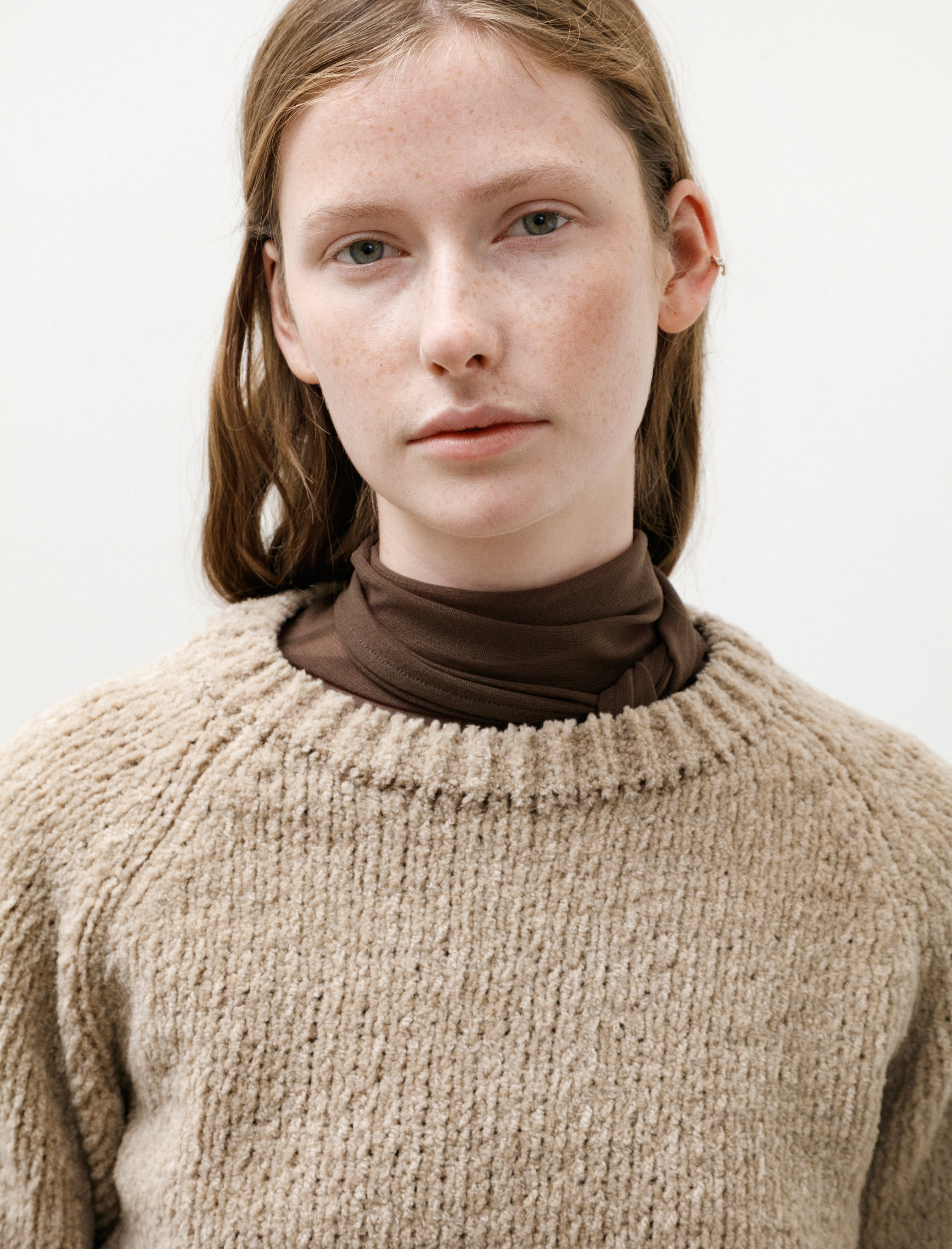 Auralee Cashmere Chenille Knit Pullover Beige