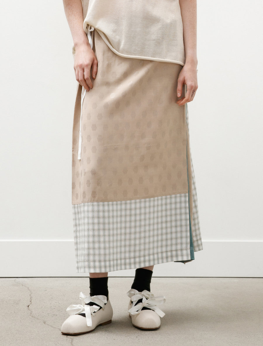 Patched Silk Skirt Beige/Green - Image 4