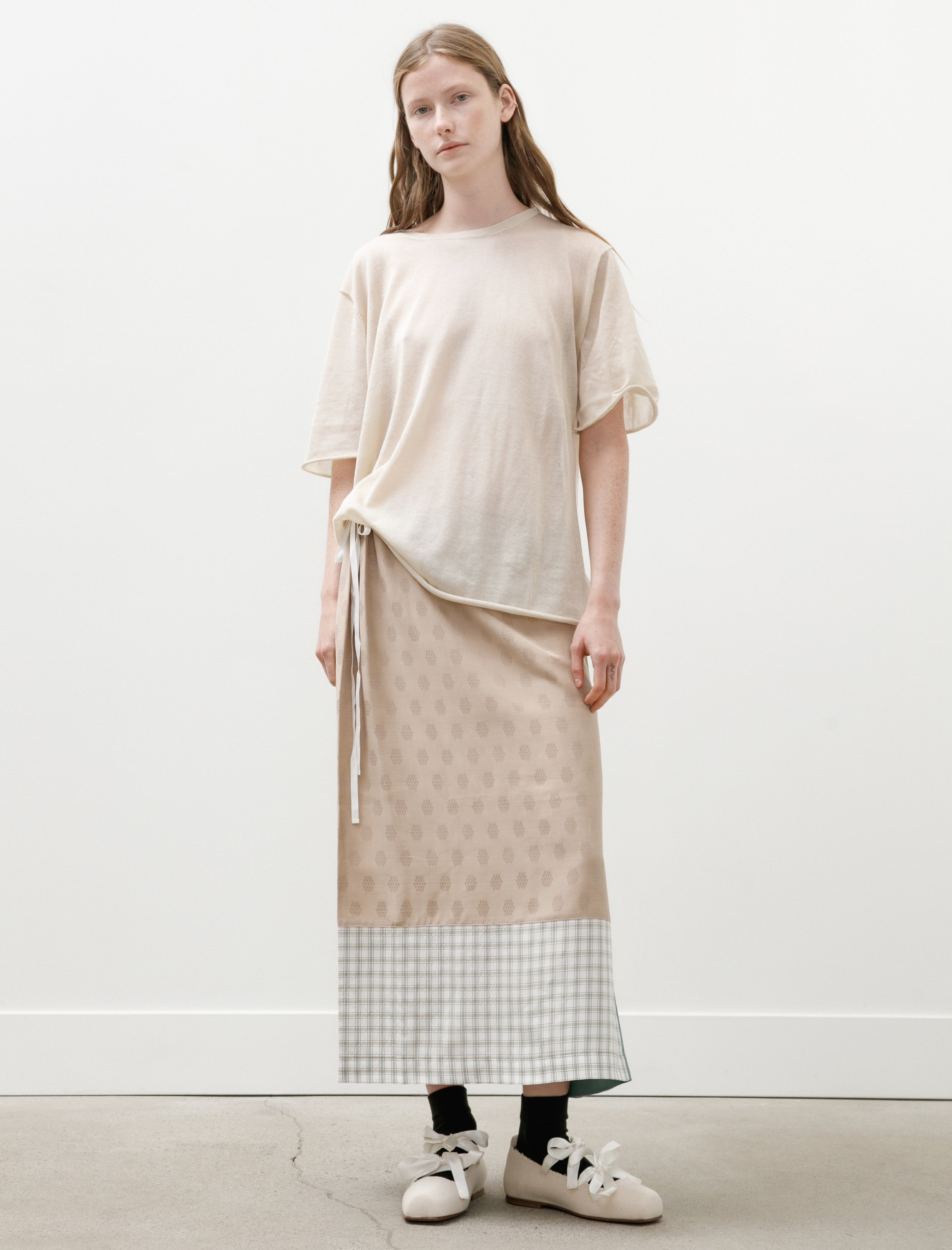 Cristaseya Patched Silk Skirt Beige/Green