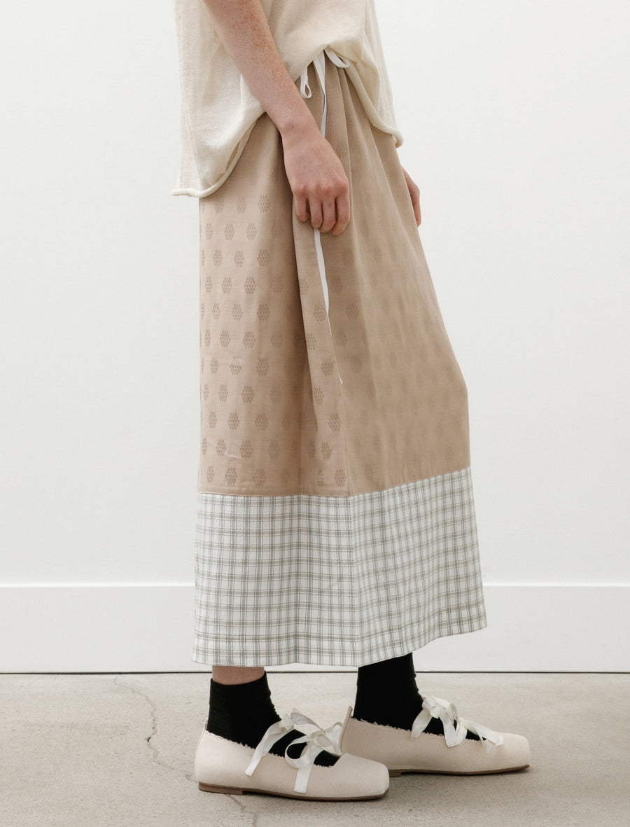 Patched Silk Skirt Beige/Green - Image 5