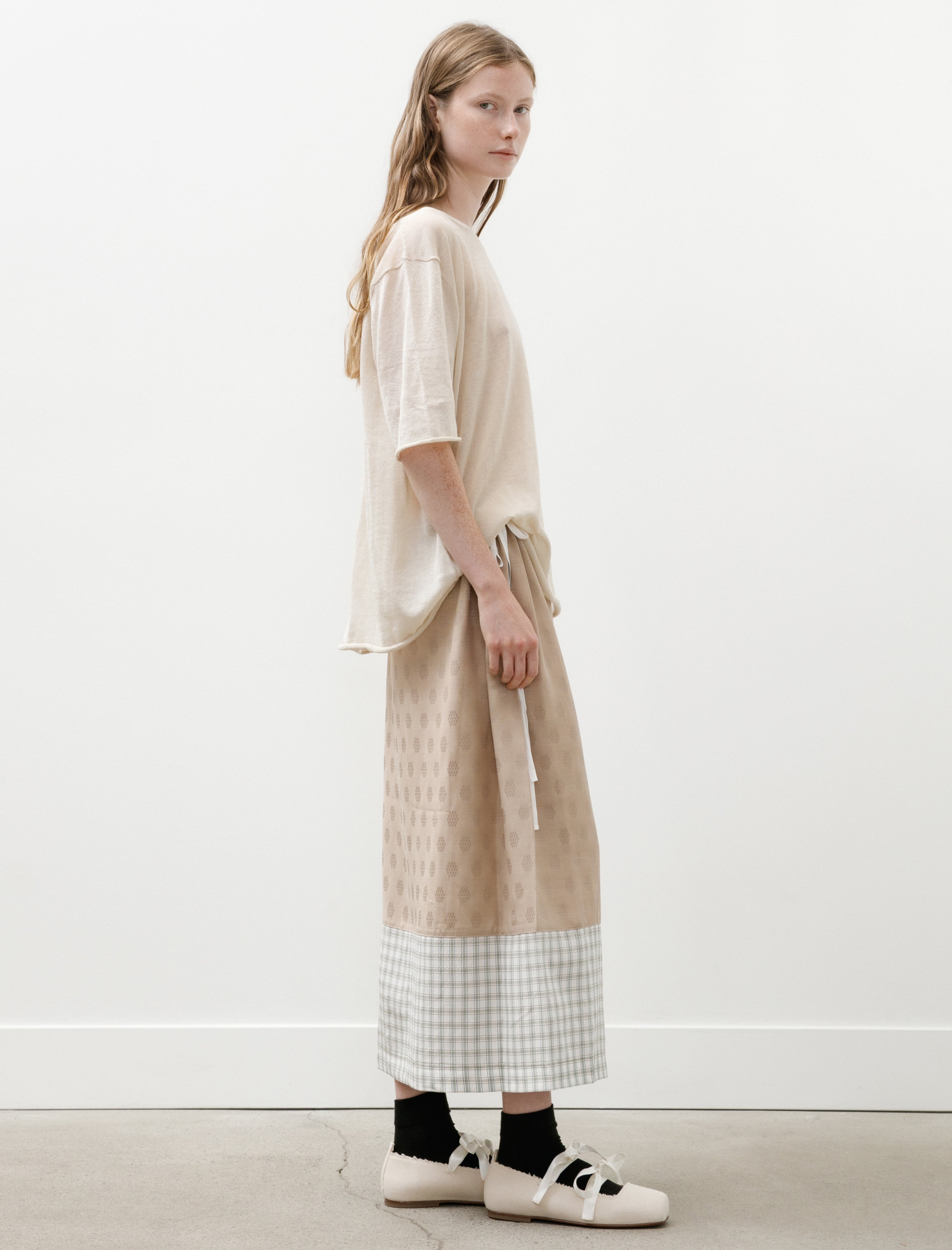 Cristaseya Patched Silk Skirt Beige/Green
