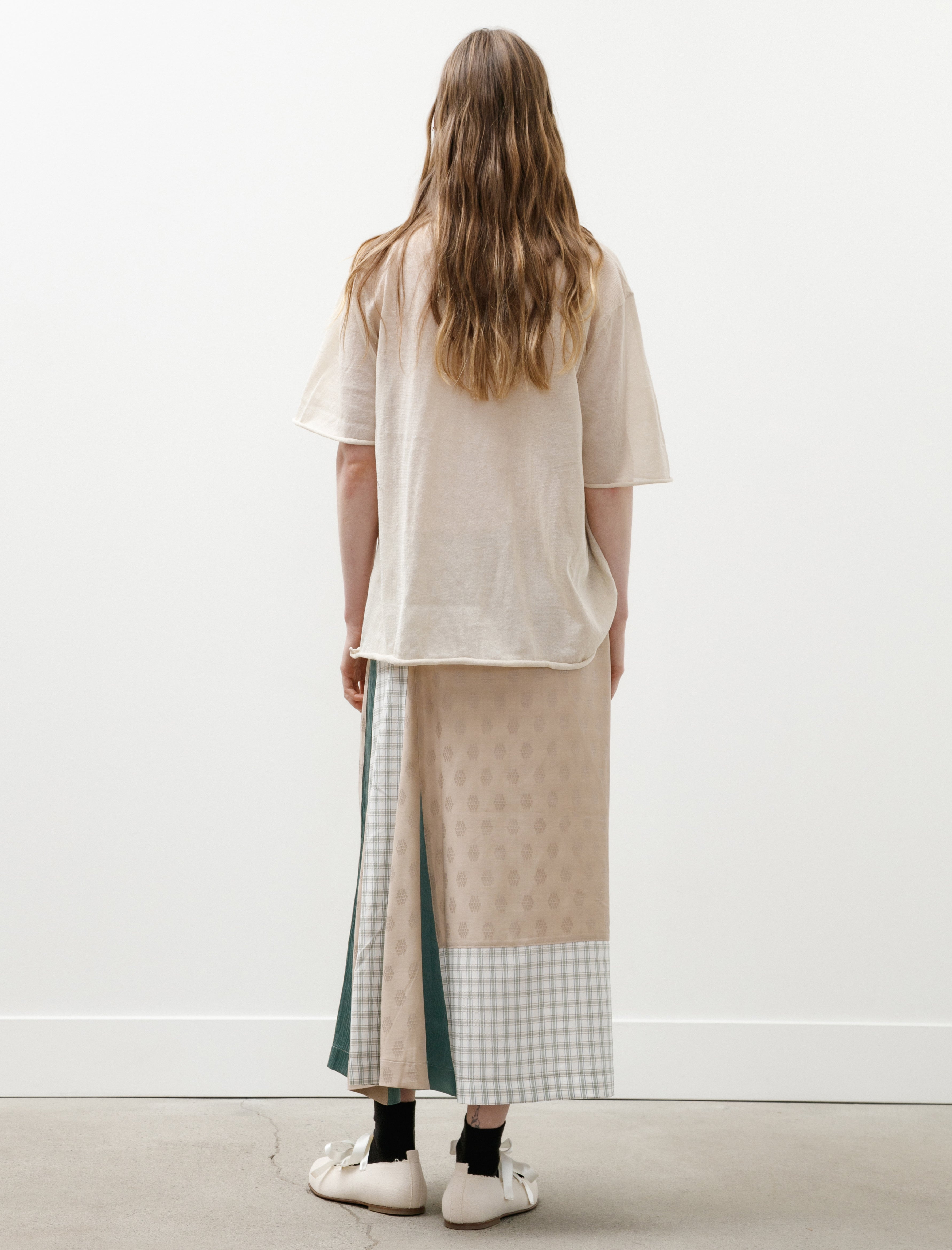 Cristaseya Patched Silk Skirt Beige/Green