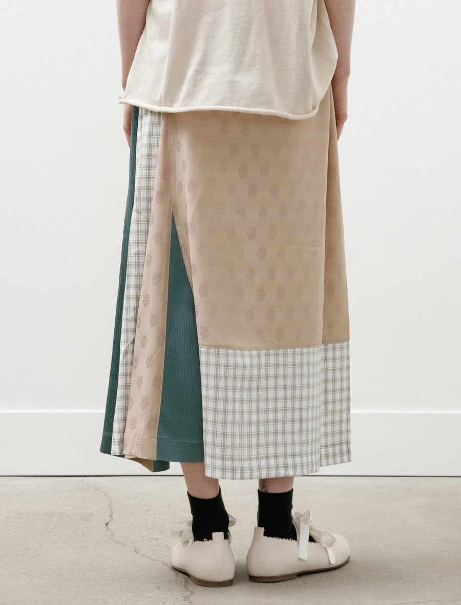 Patched Silk Skirt Beige/Green - Image 6