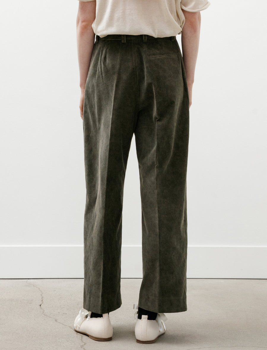 Double Pleated Cropped Corduroy Trousers Washed Khaki - Image 6