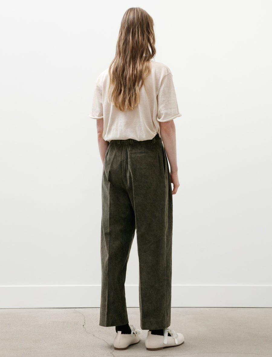 Double Pleated Cropped Corduroy Trousers Washed Khaki - Image 2