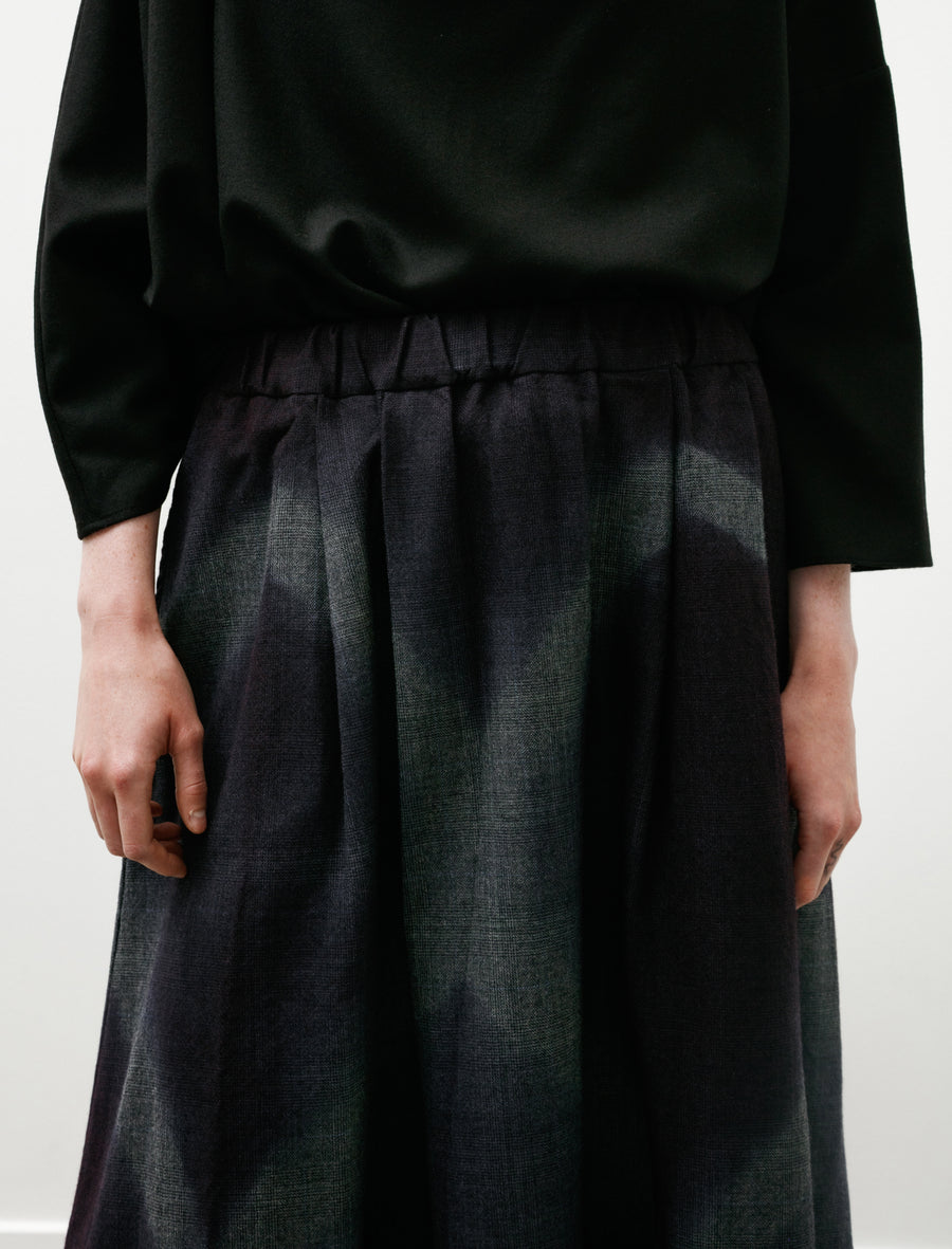 Wool Glen Check Pleated Skirt Itajime Shibori X Dark Purple/Dark Grey - Image 7