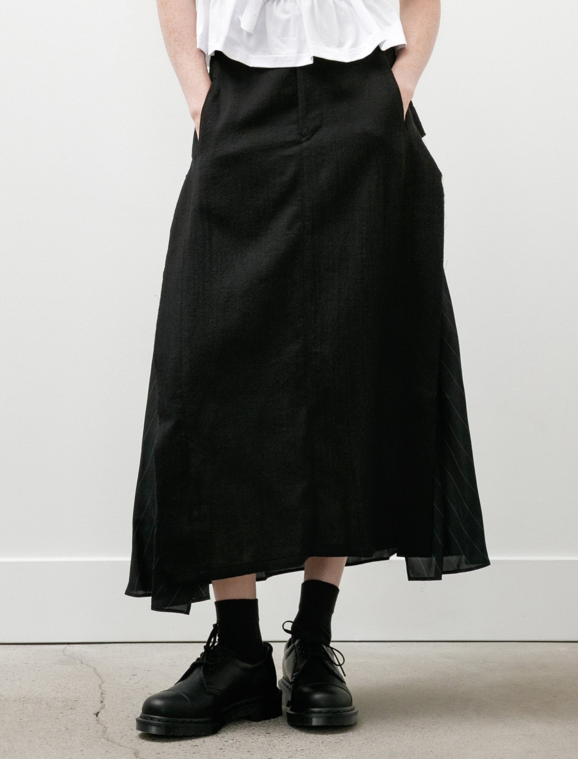 Y's by Yohji Yamamoto Pinstripe Panel Flare Skirt Black