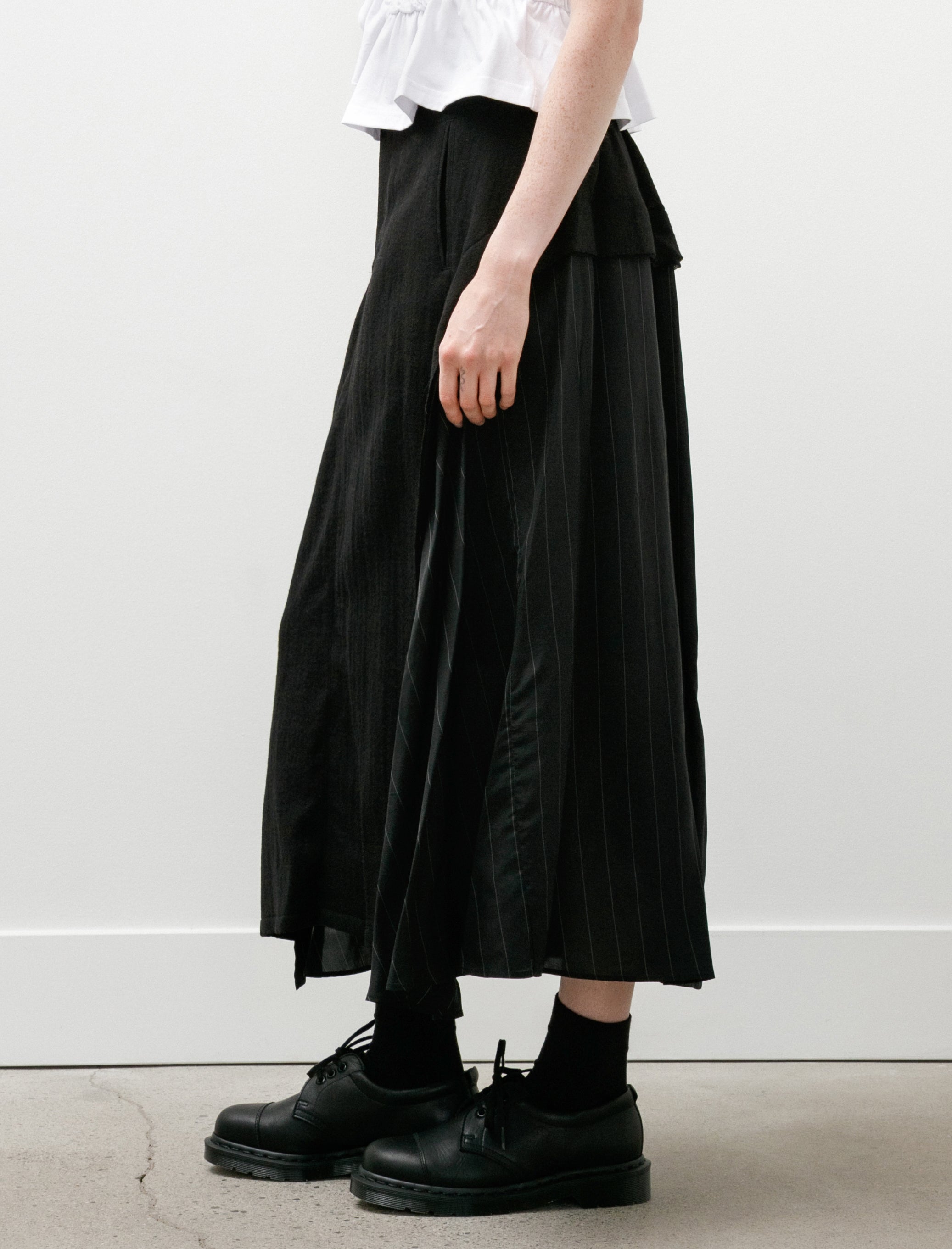 Y's by Yohji Yamamoto Pinstripe Panel Flare Skirt Black