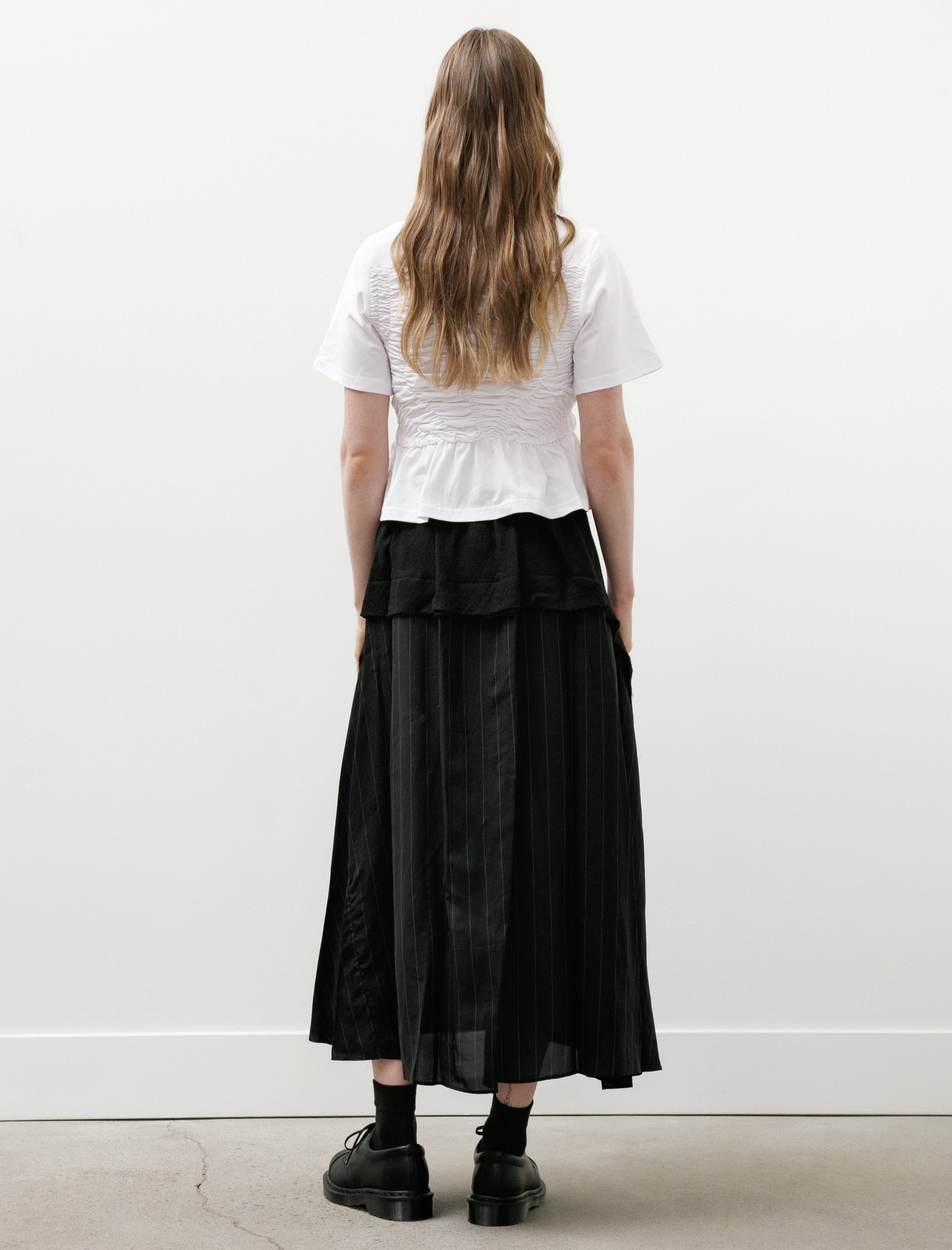 Y's by Yohji Yamamoto Pinstripe Panel Flare Skirt Black