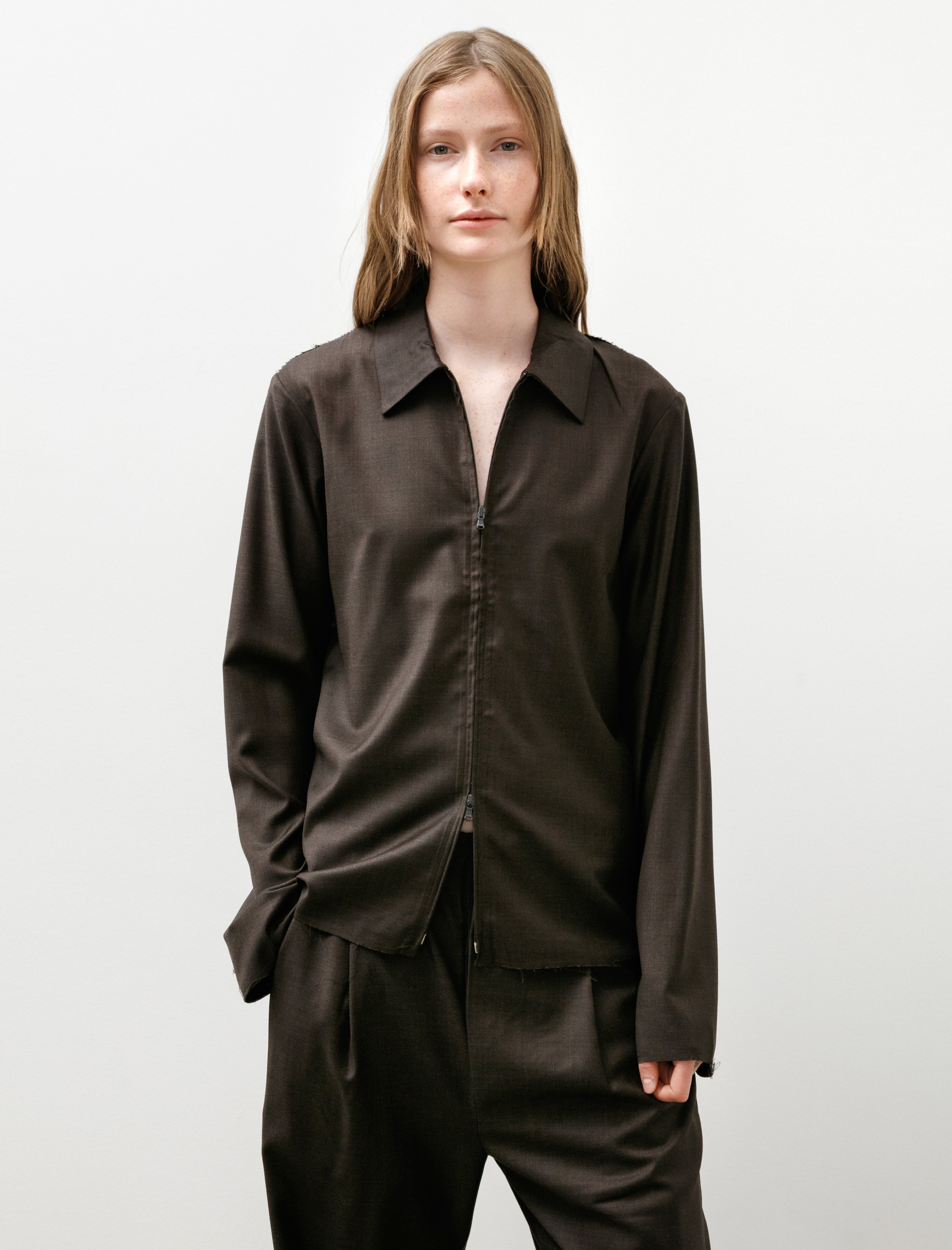 Gabriela Coll No.273 Fine Wool Zipper Shirt Brown