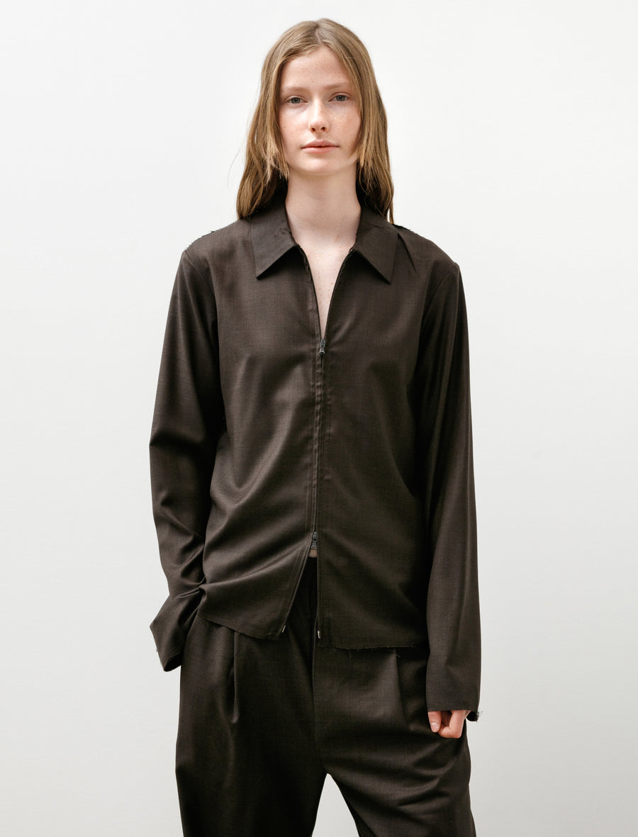 No.273 Fine Wool Zipper Shirt Brown - Image 1
