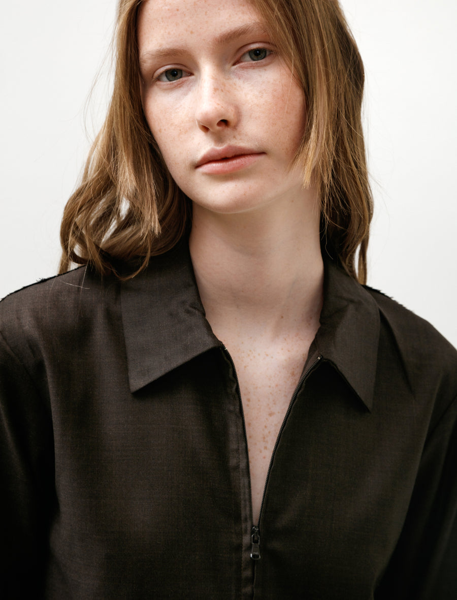 No.273 Fine Wool Zipper Shirt Brown - Image 5