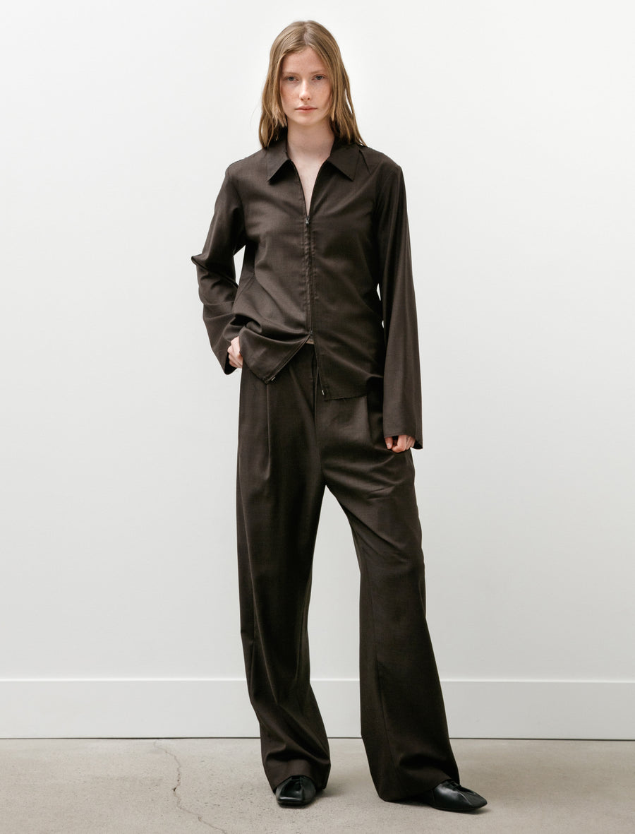 No.273 Fine Wool Zipper Shirt Brown - Image 4
