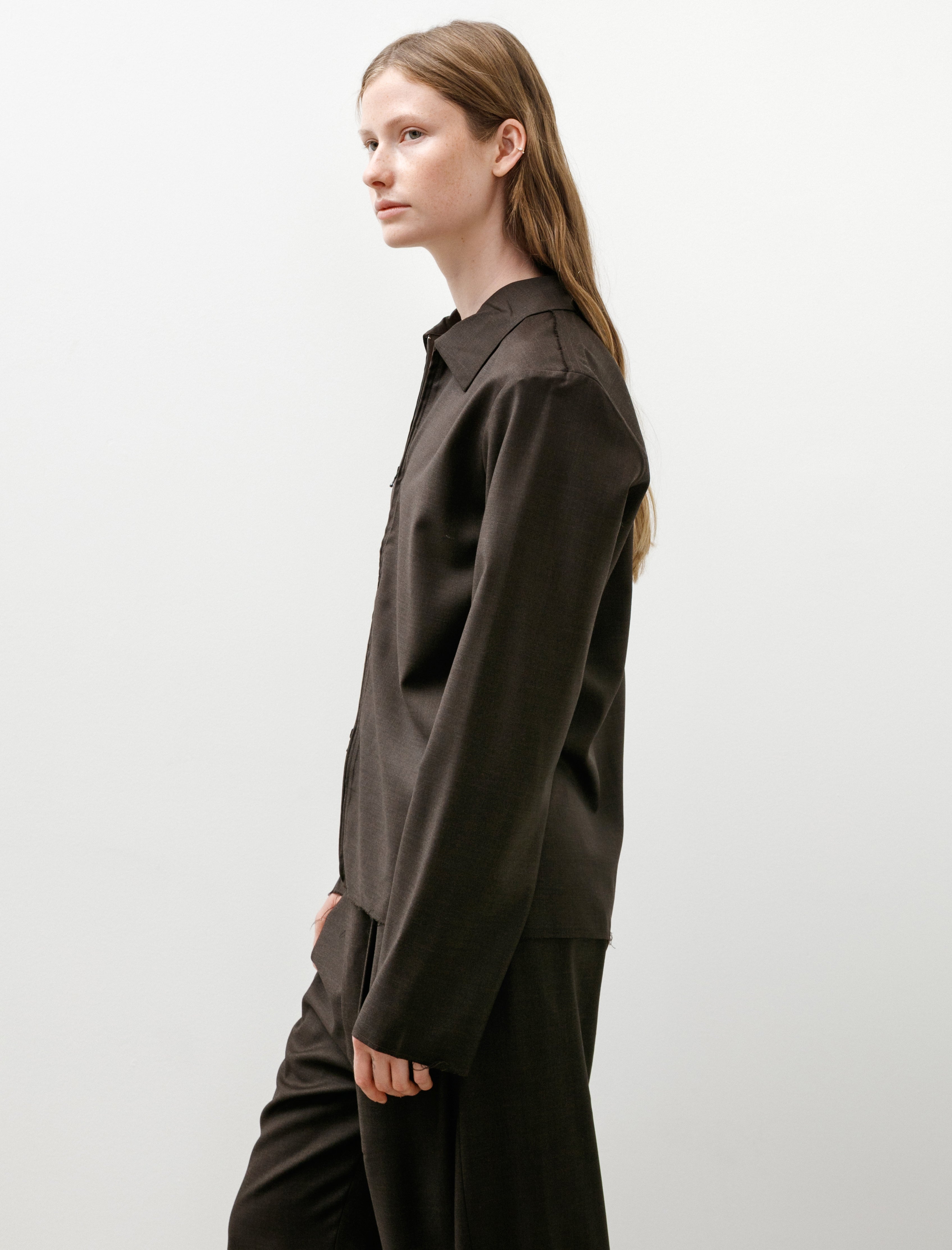 Gabriela Coll No.273 Fine Wool Zipper Shirt Brown