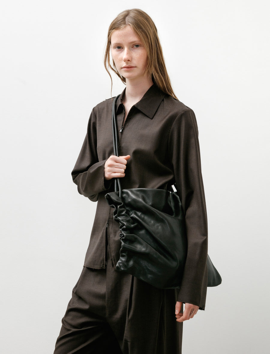 No.131 Leather Gathered Crossed Bag Black Lambskin - Image 2
