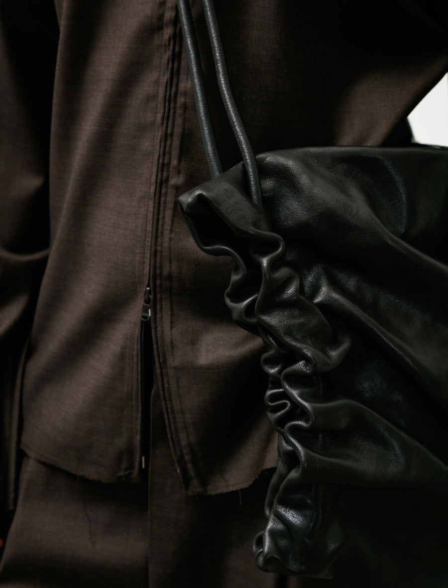 No.131 Leather Gathered Crossed Bag Black Lambskin - Image 6