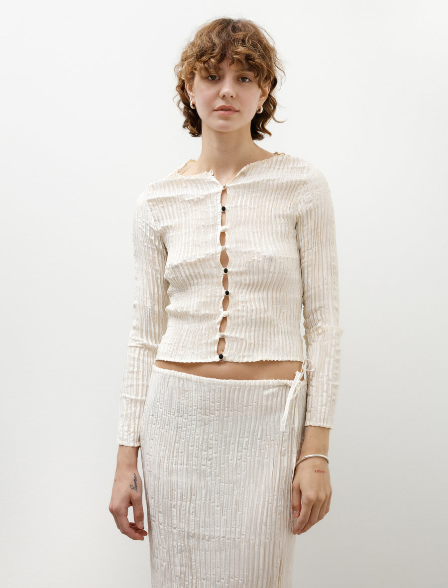 Plissé Satin Silk Cardigan Off White - Image 1