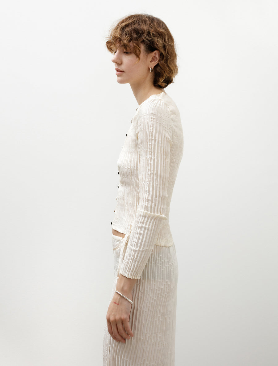 Plissé Satin Silk Cardigan Off White - Image 3