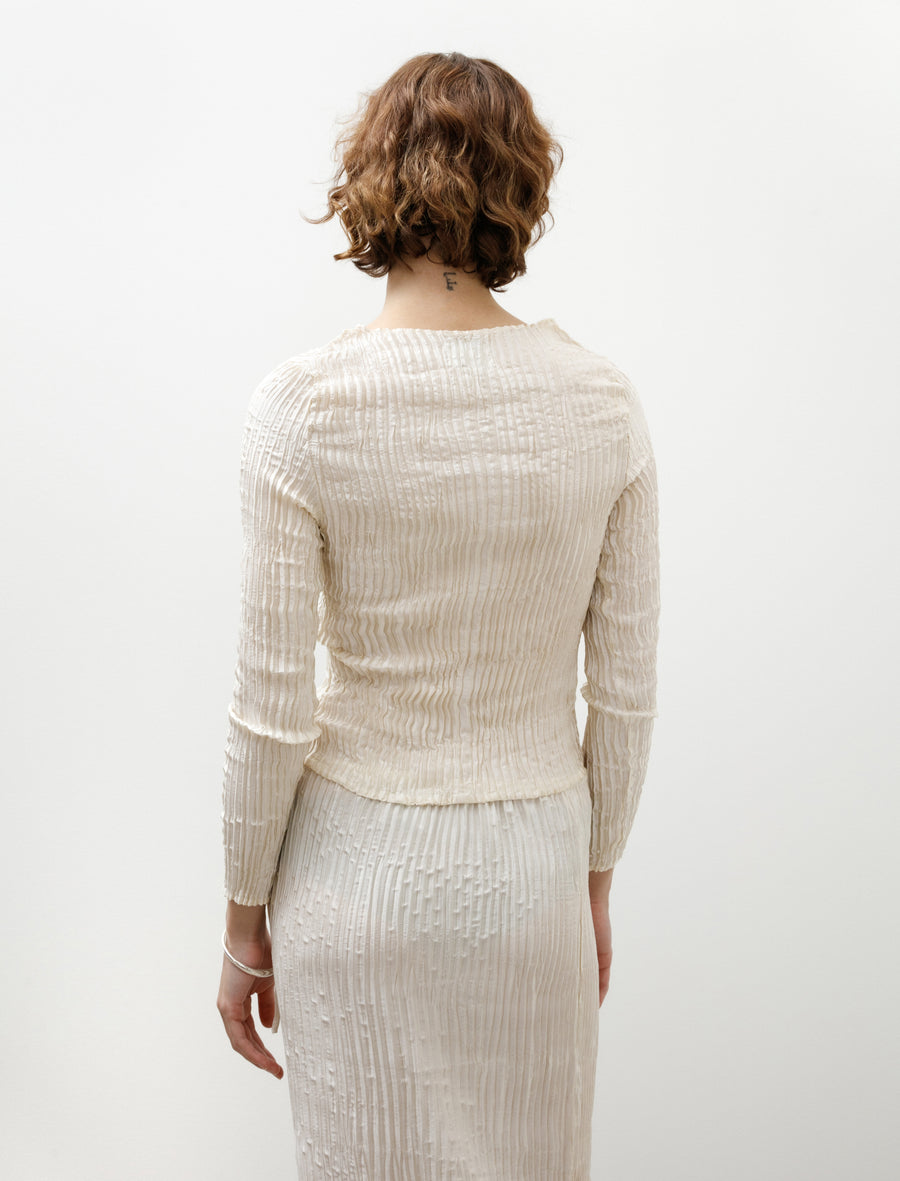 Plissé Satin Silk Cardigan Off White - Image 4