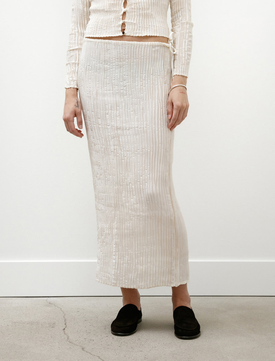 Plissé Satin Silk Long Skirt Off White - Image 2